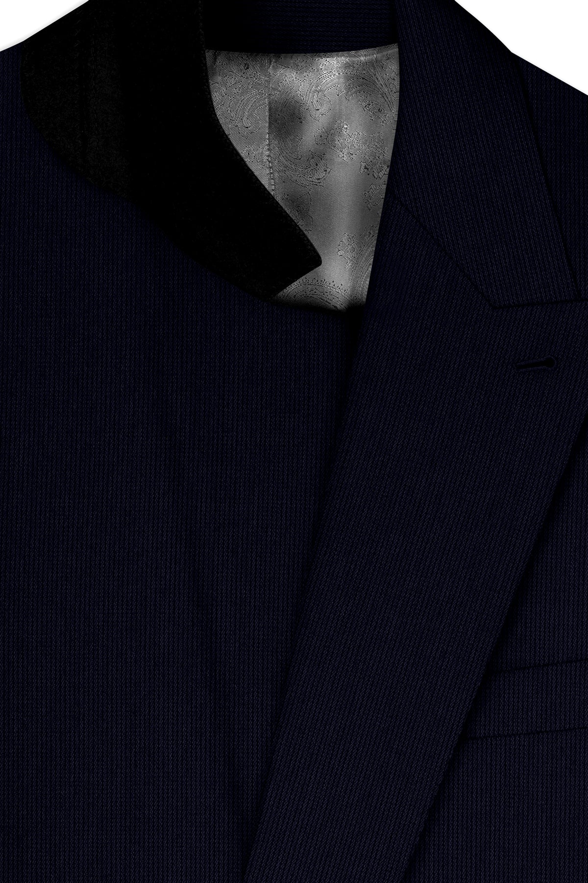 Valmont-Navy Blue Diamond Textured Wool Rich Slight Stretch Double Breasted Blazer