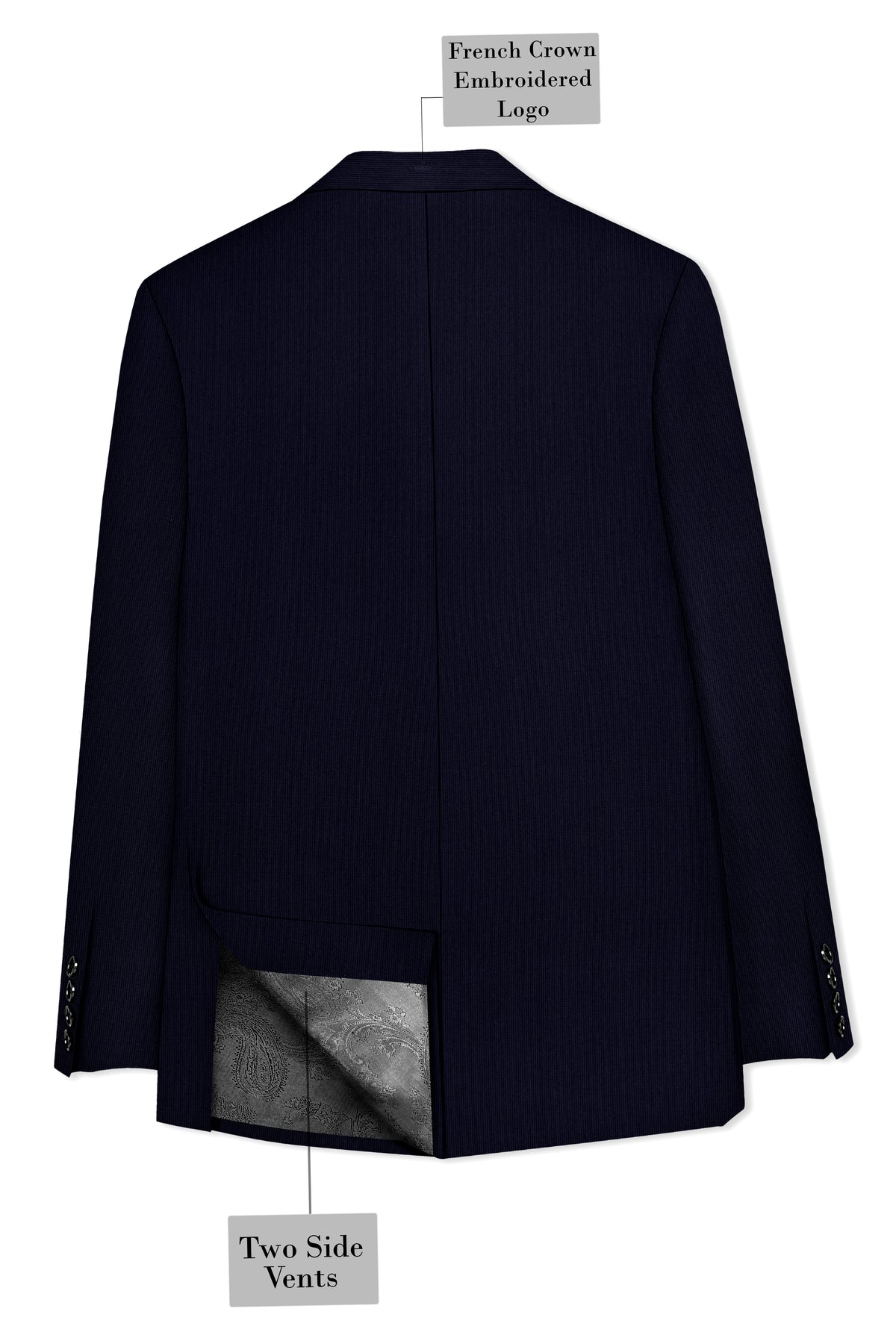 Valmont-Navy Blue Diamond Textured Wool Rich Slight Stretch Double Breasted Blazer