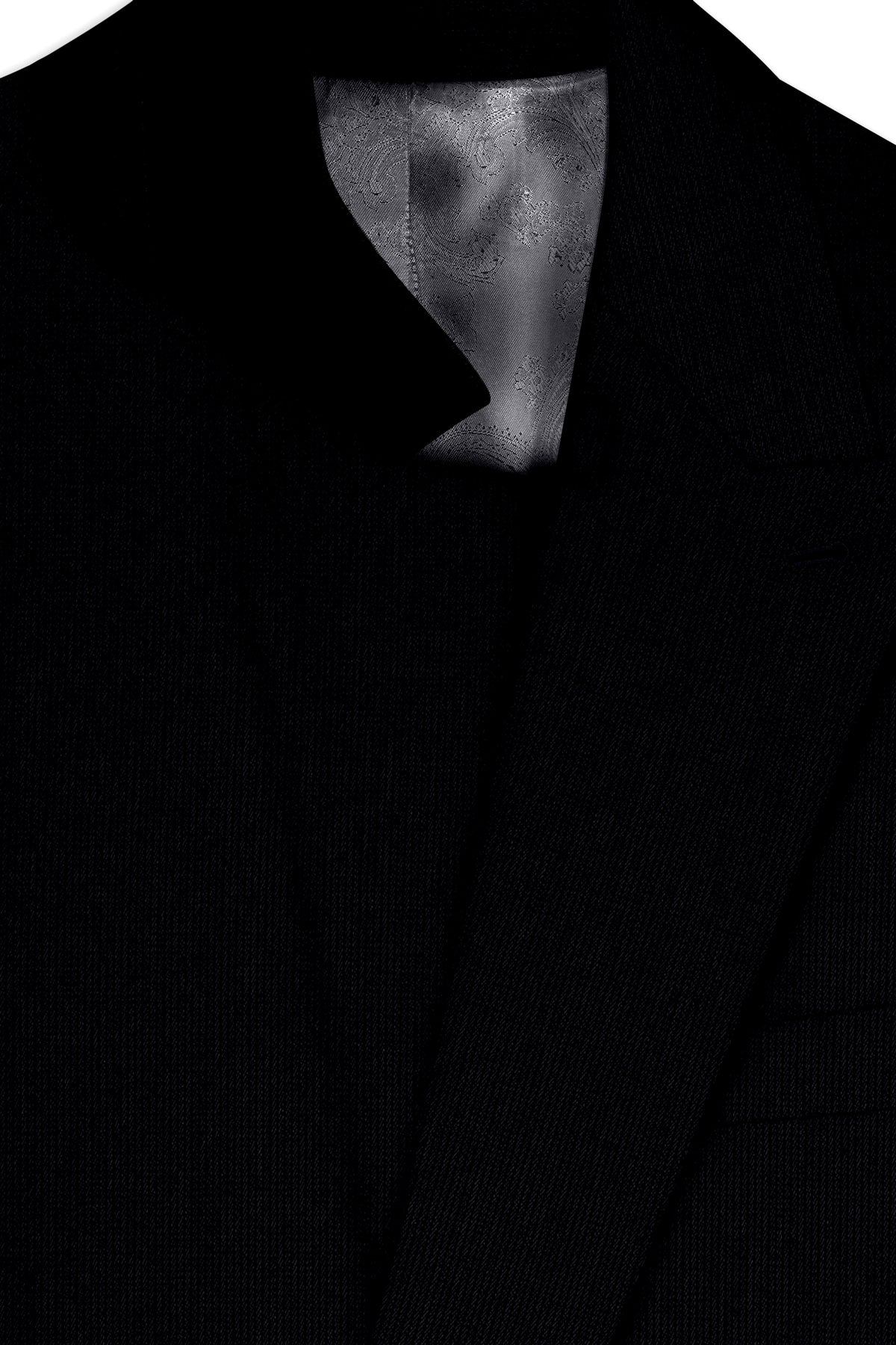 Onyx-Jade Black Diamond Textured Wool Rich Slight Stretch Double Breasted Blazer