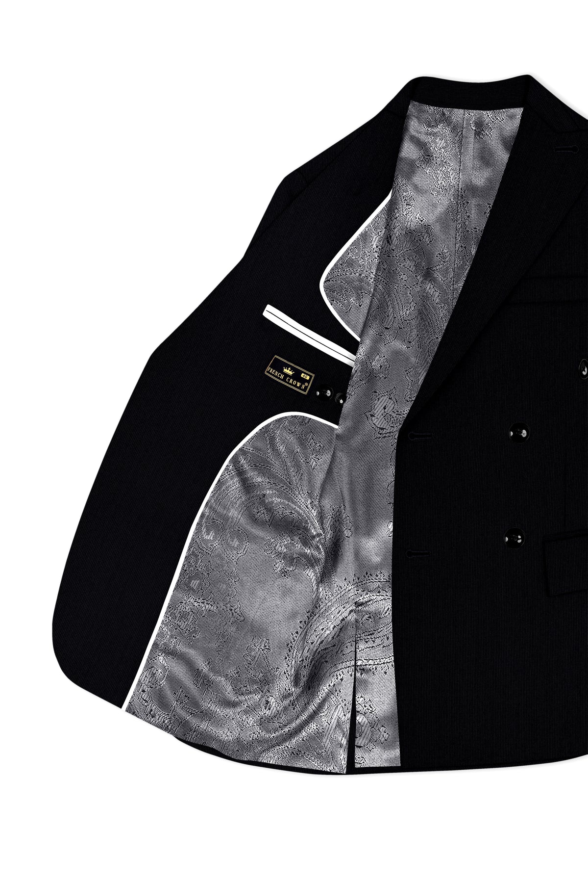 Onyx-Jade Black Diamond Textured Wool Rich Slight Stretch Double Breasted Blazer