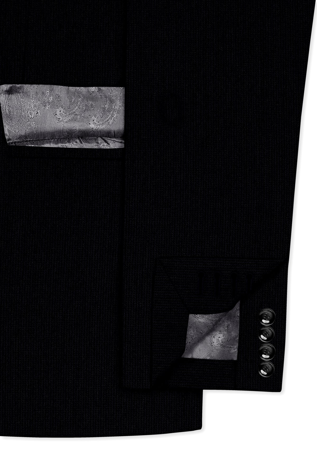 Onyx-Jade Black Diamond Textured Wool Rich Slight Stretch Double Breasted Blazer