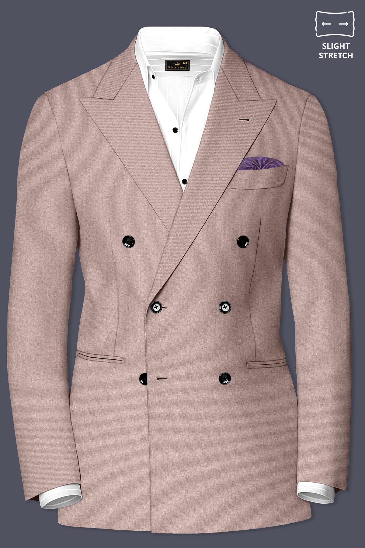 Amelio-Nomad Peach Diamond Textured Wool Rich Slight Stretch Double Breasted Blazer