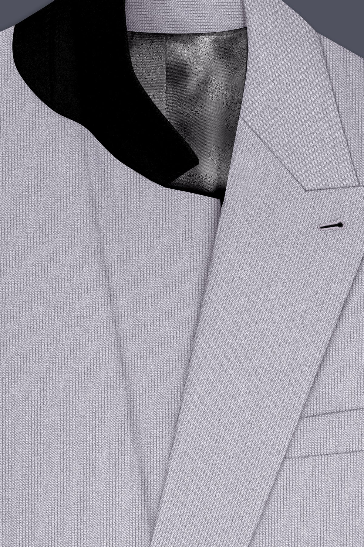 Virelli-Suva Gray Diamond Textured Wool Rich Slight Stretch Double Breasted Blazer