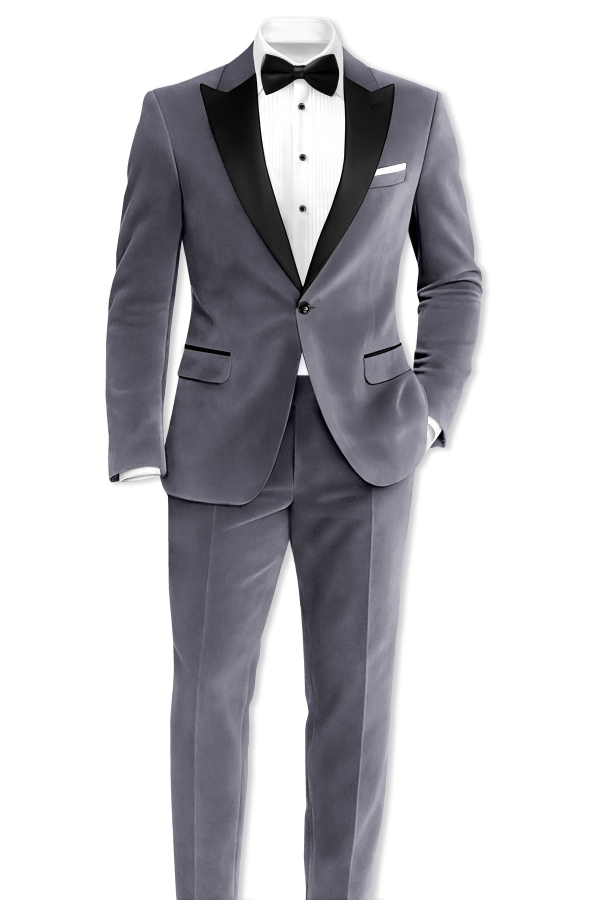 Velluto-Tuna Gray Velvet Peak Lapel Tuxedo Blazer