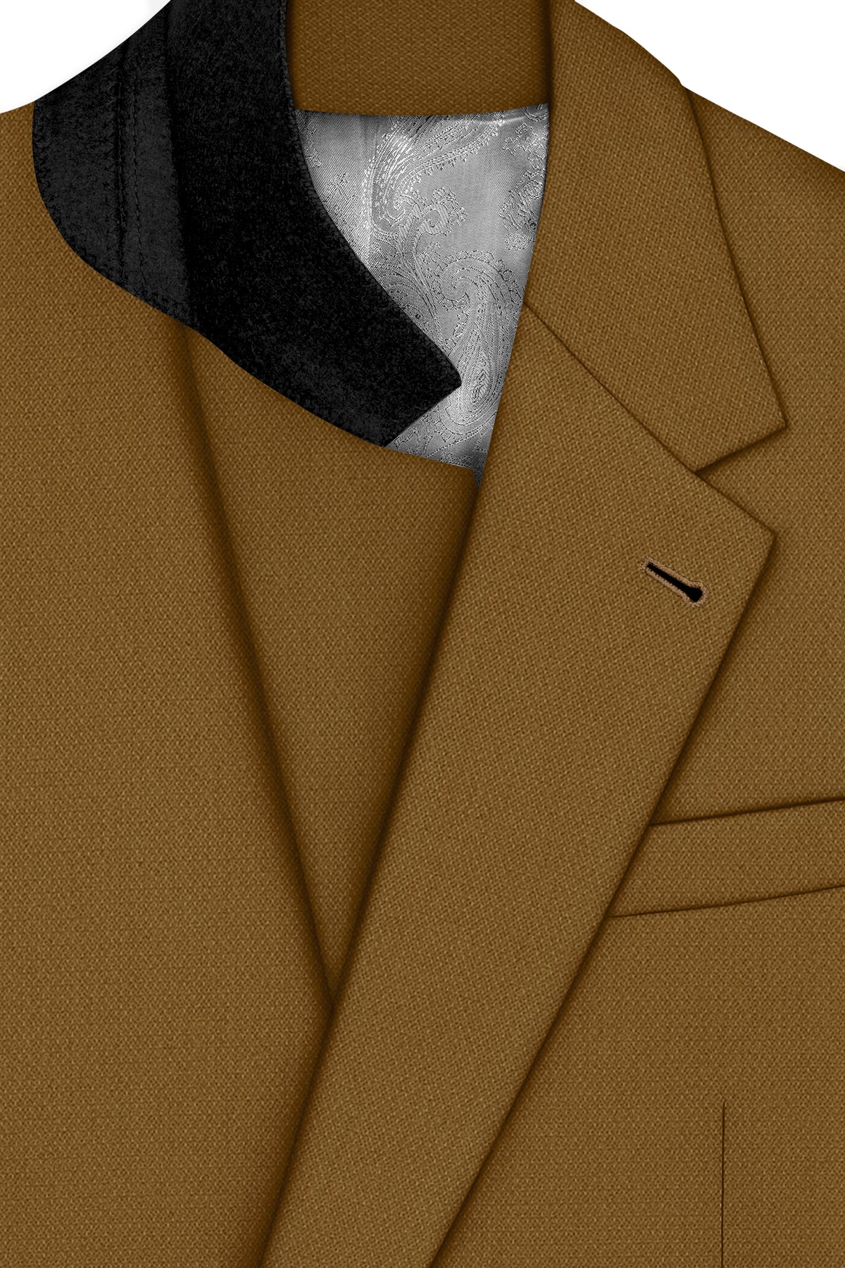 Sartoro-Otter Brown Diamond Textured Wool Rich Slight Stretch Single Breasted Blazer