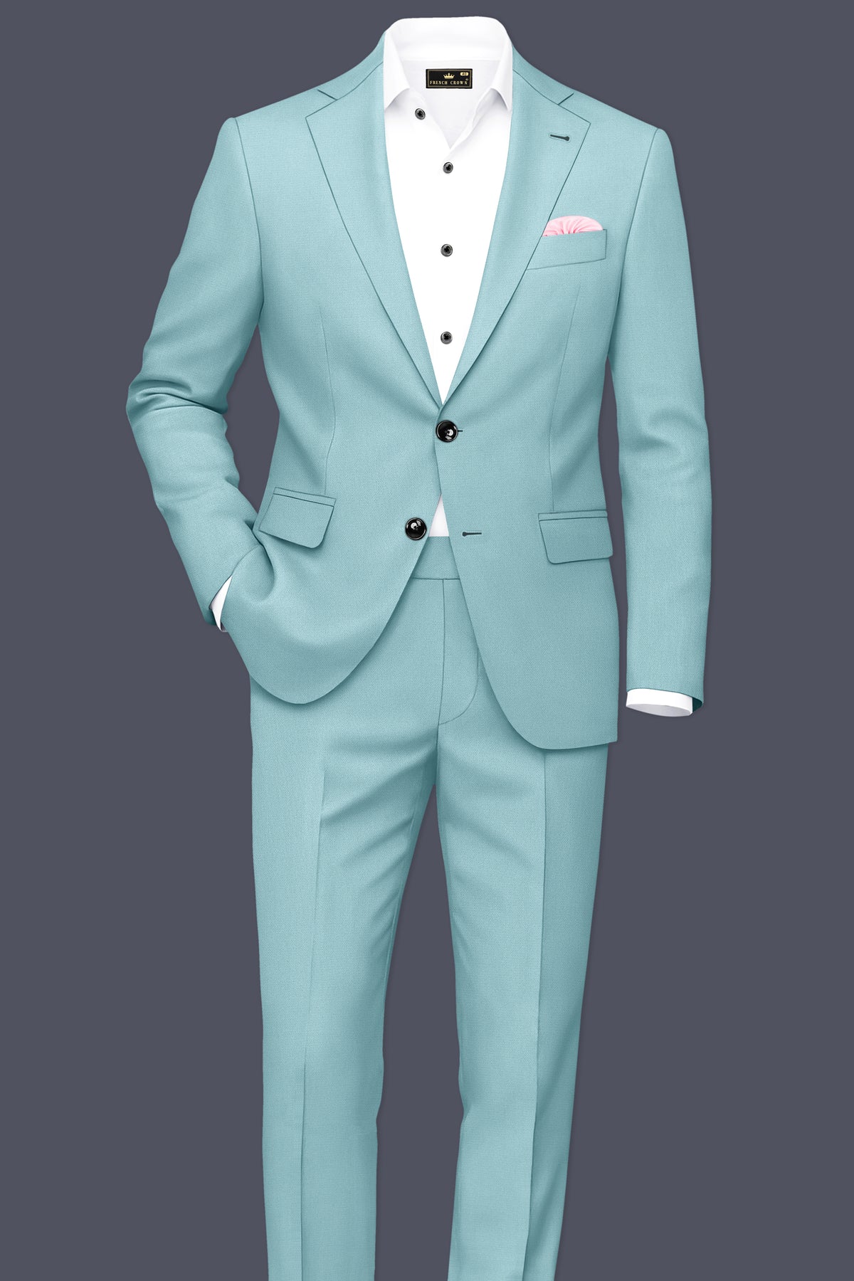 Eclipse-Hosta Blue Diamond Textured Wool Rich Slight Stretch Single Breasted Blazer