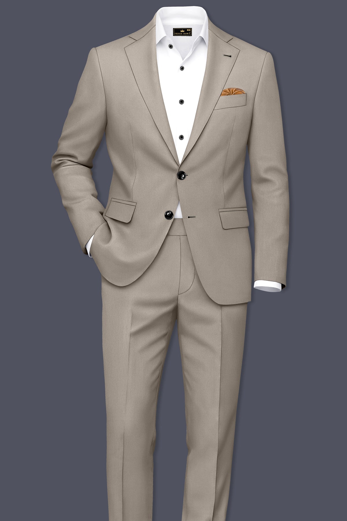 Mavren-Taupe Brown Diamond Textured Wool Rich Slight Stretch Single Breasted Blazer