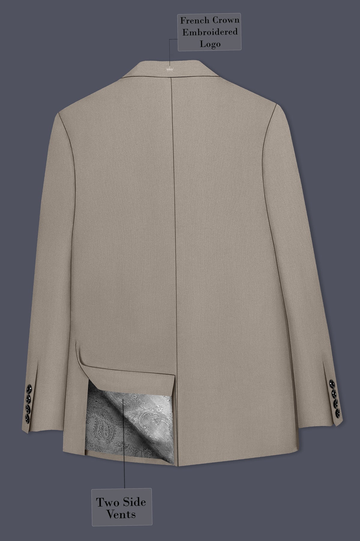 Mavren-Taupe Brown Diamond Textured Wool Rich Slight Stretch Single Breasted Blazer
