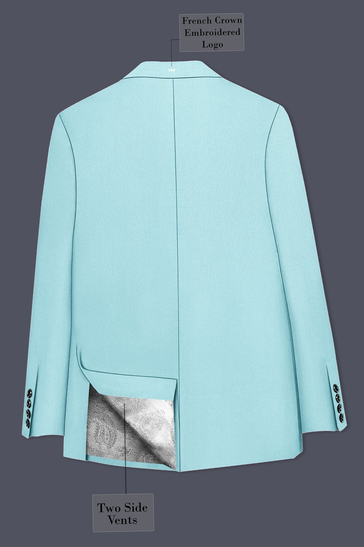 Eclipse-Hosta Blue Diamond Textured Wool Rich Slight Stretch Double Breasted Blazer