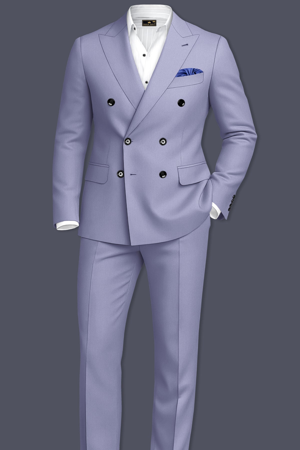 Royale-Chatelle Purple Diamond Textured Wool Rich Slight Stretch Double Breasted Blazer