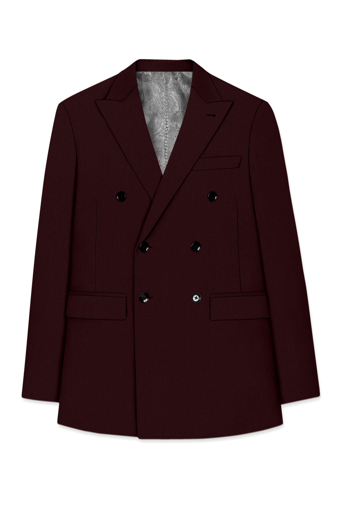 Ardent-Creole Maroon Diamond Textured Wool Rich Slight Stretch Double Breasted Blazer