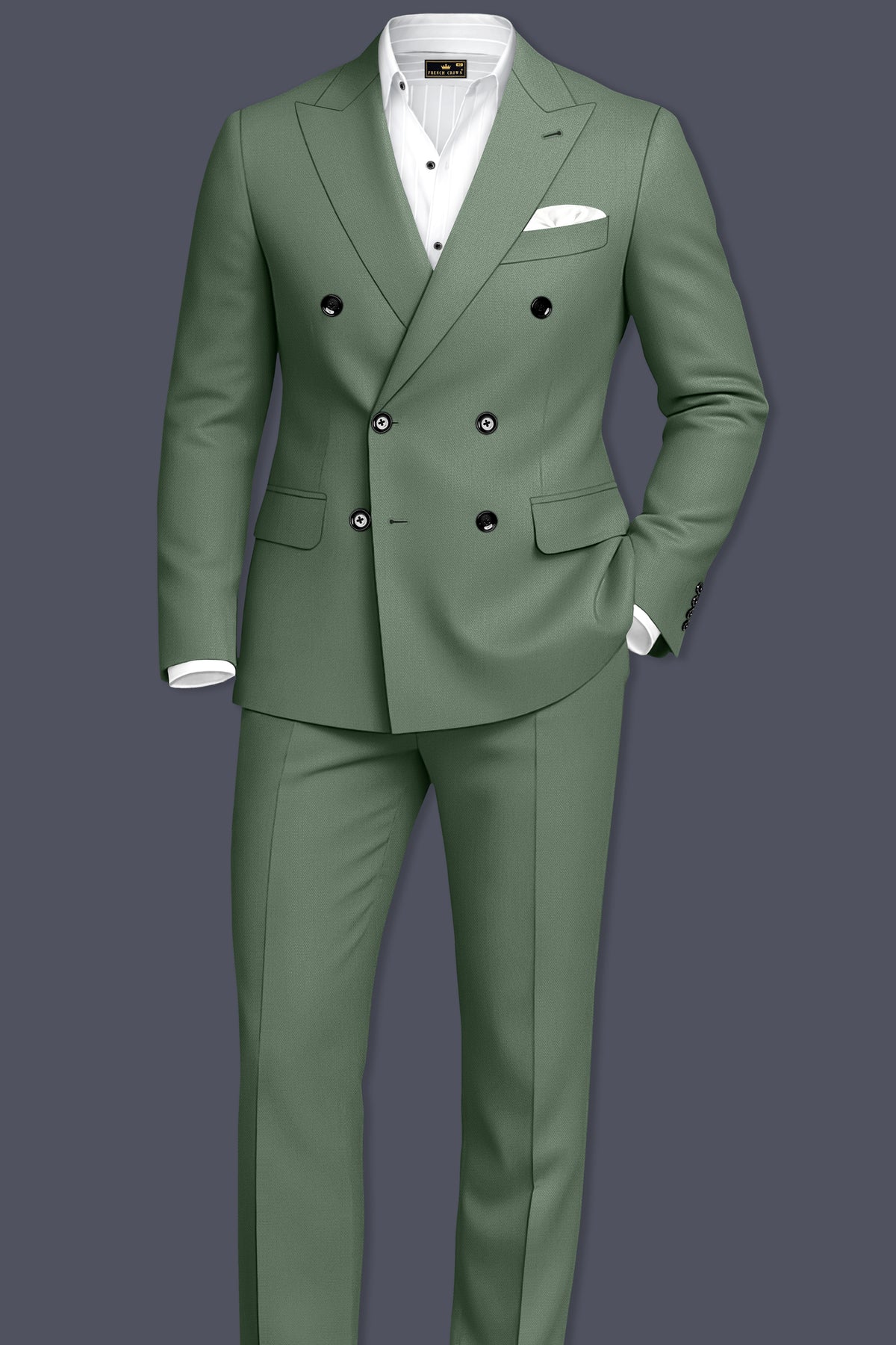 Avon-Glade Green Diamond Textured Wool Rich Slight Stretch Double Breasted Blazer