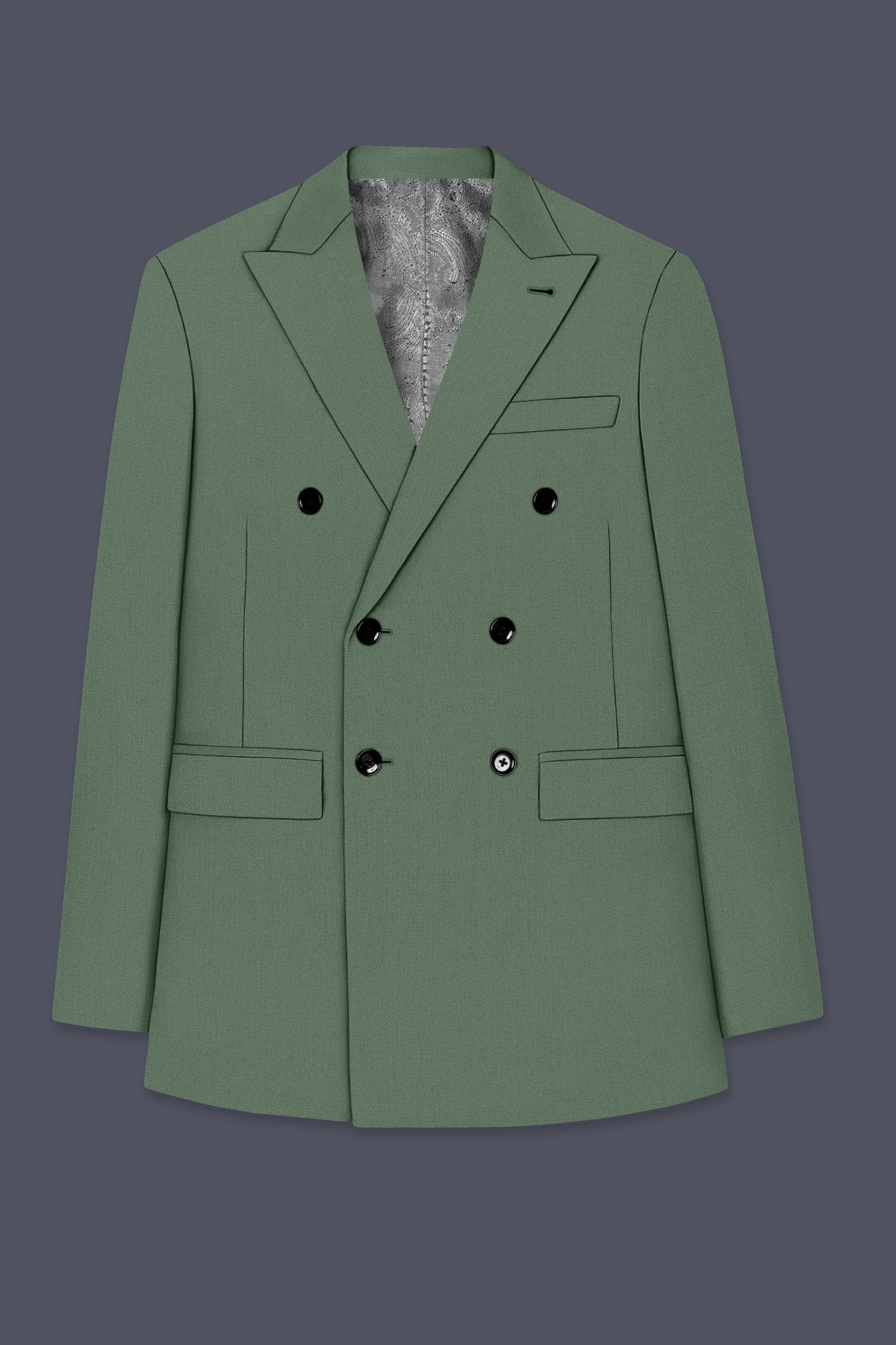 Avon-Glade Green Diamond Textured Wool Rich Slight Stretch Double Breasted Blazer