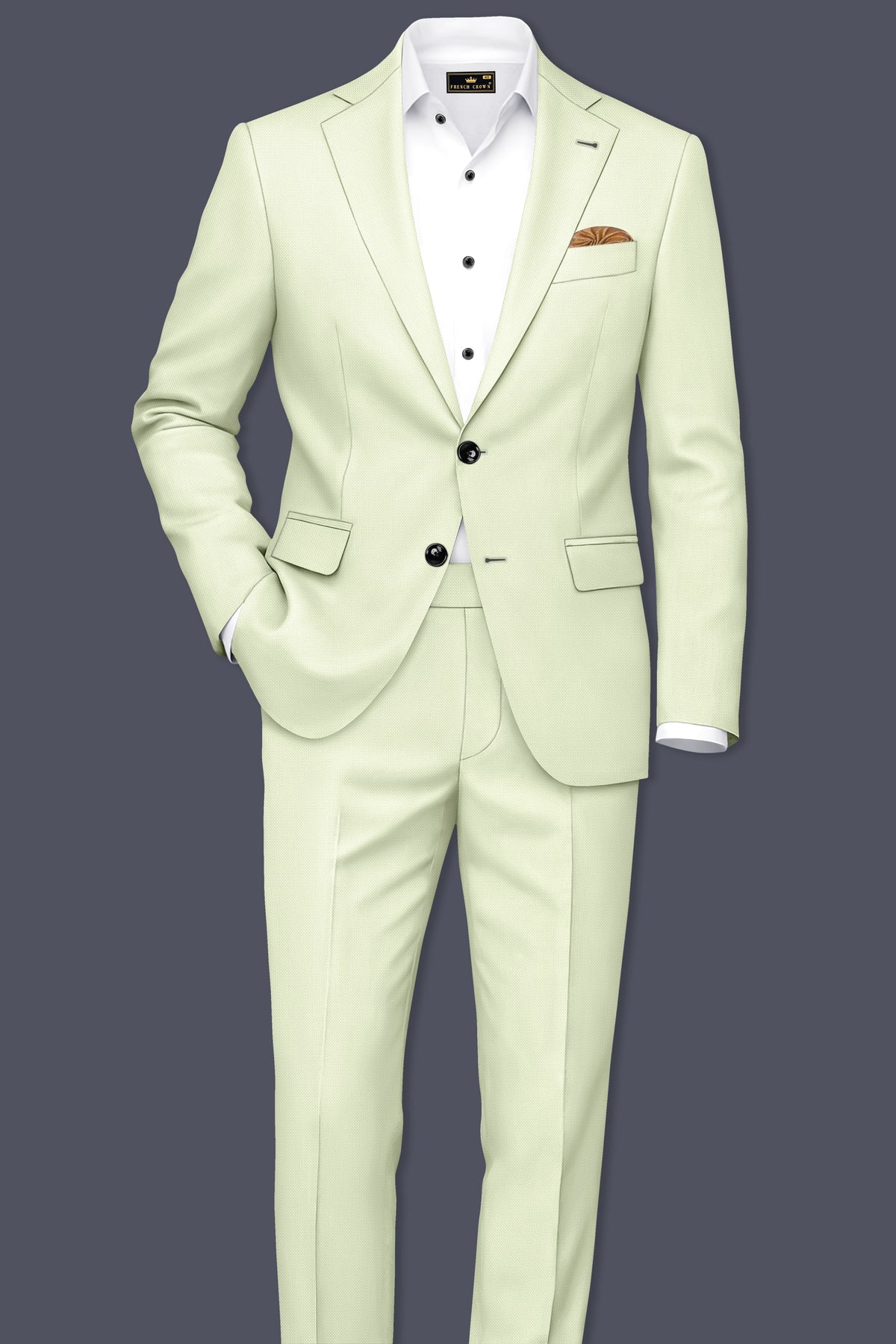 Verdant-Bud Green Diamond Textured Wool Rich Slight Stretch Single Breasted Blazer
