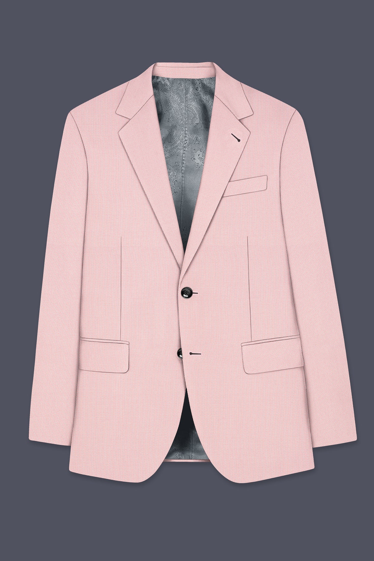 Blush-Cosmos Pink Diamond Textured Wool Rich Slight Stretch Single Breasted Blazer