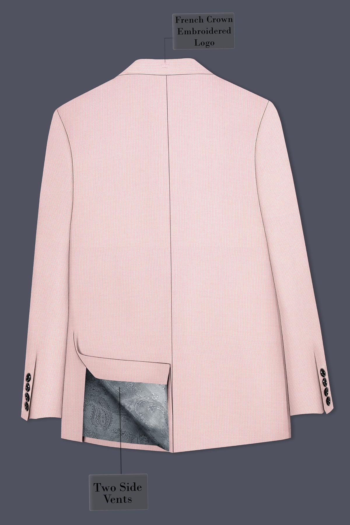 Blush-Cosmos Pink Diamond Textured Wool Rich Slight Stretch Single Breasted Blazer