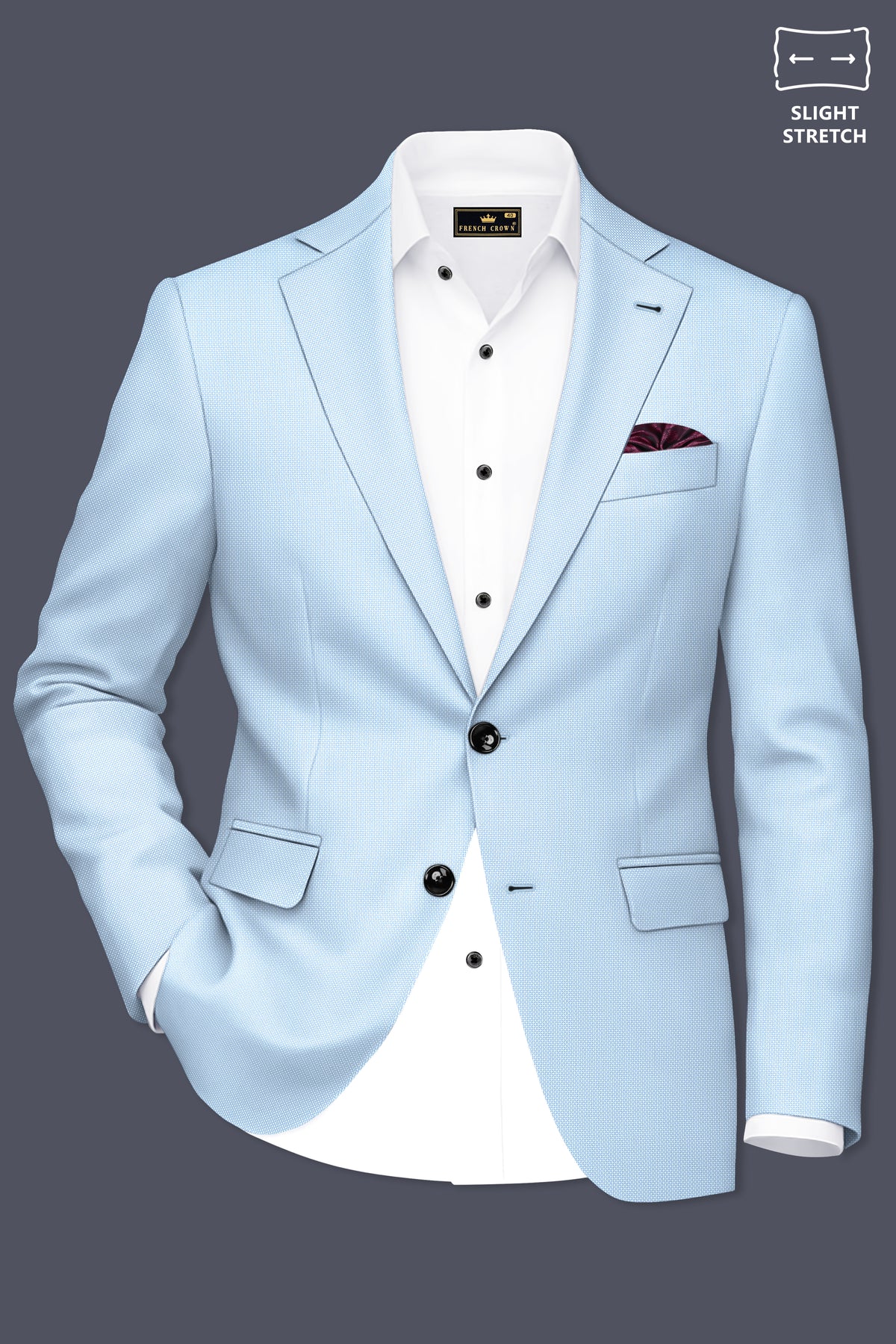 Azure-Hawkes Blue Diamond Textured Wool Rich Slight Stretch Single Breasted Blazer
