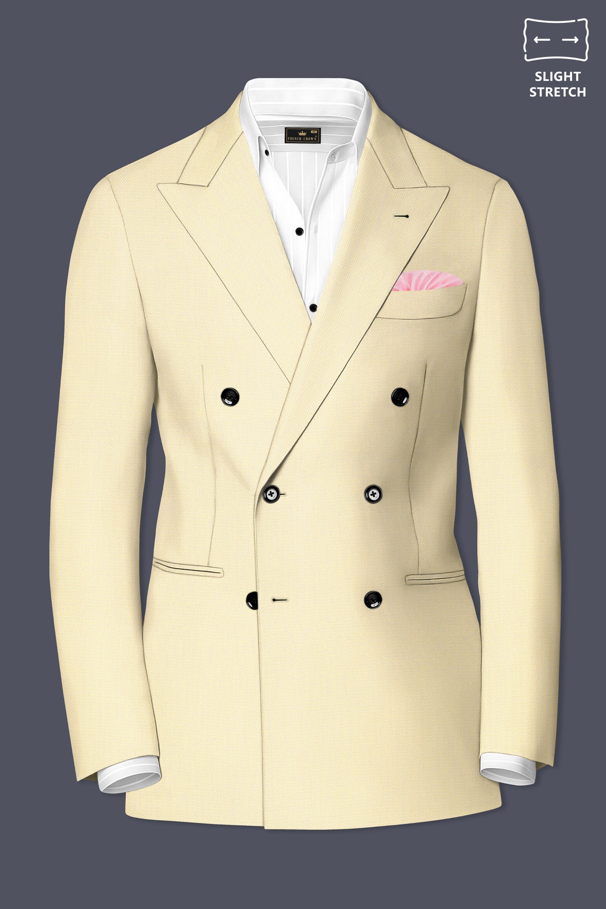 Lumine-Bavarian Cream Diamond Textured Wool Rich Slight Stretch Double Breasted Blazer