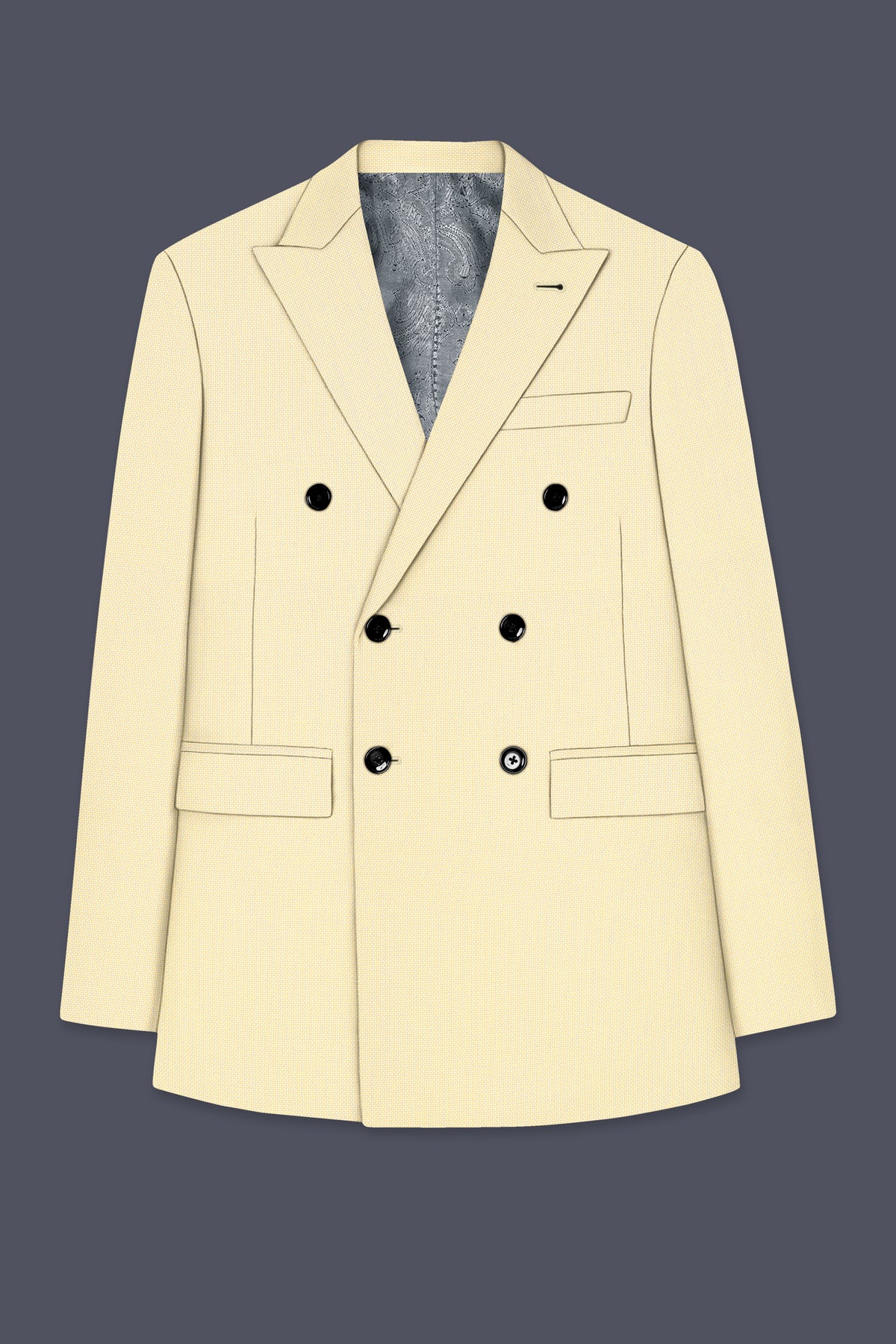 Lumine-Bavarian Cream Diamond Textured Wool Rich Slight Stretch Double Breasted Blazer