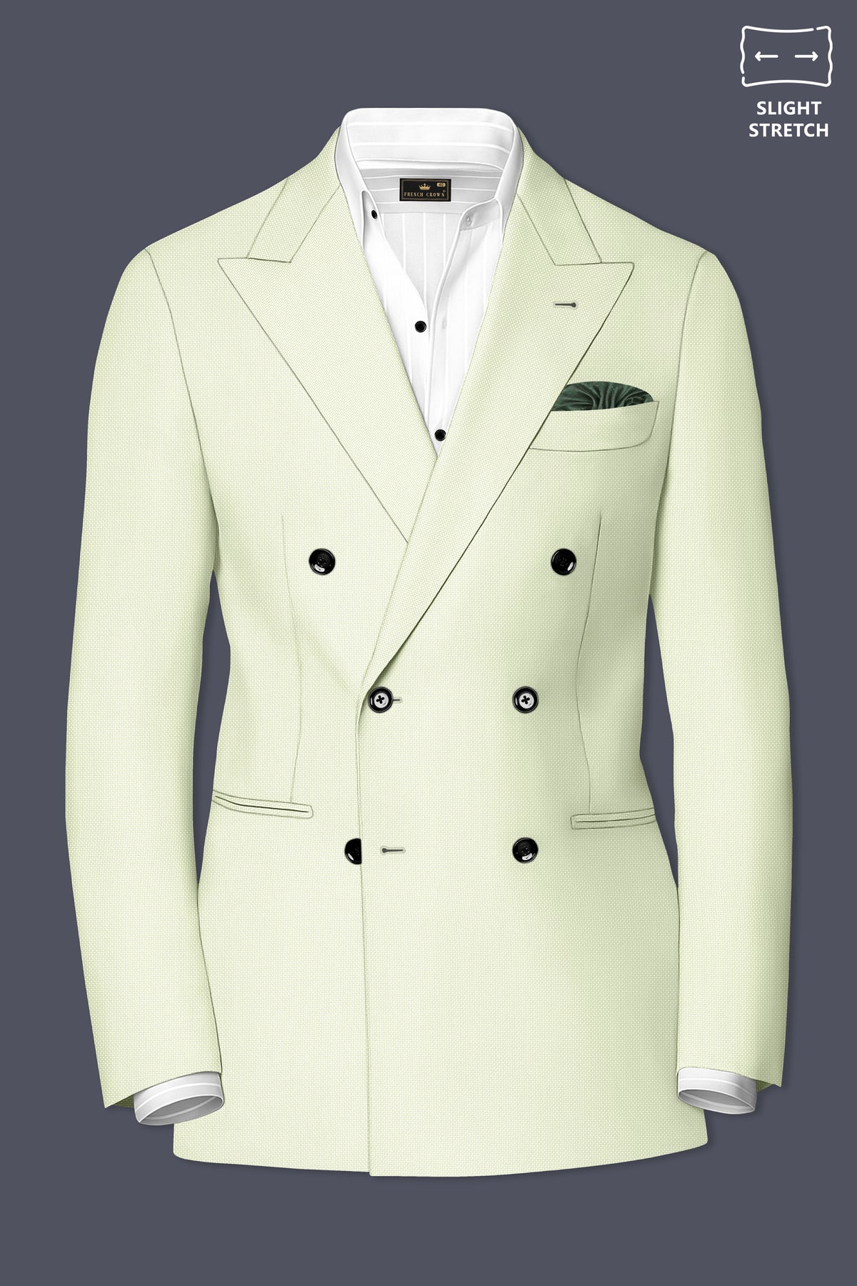 Verdant-Bud Green Diamond Textured Wool Rich Slight Stretch Double Breasted Blazer