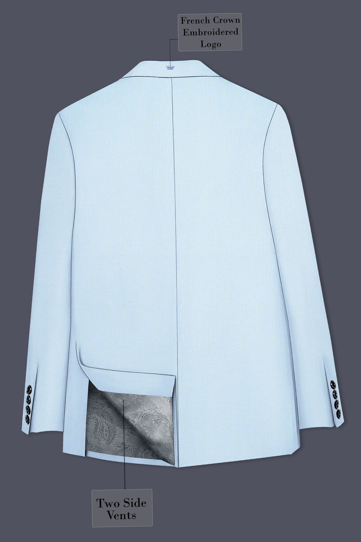 Azure-Hawkes Blue Diamond Textured Wool Rich Slight Stretch Double Breasted Blazer