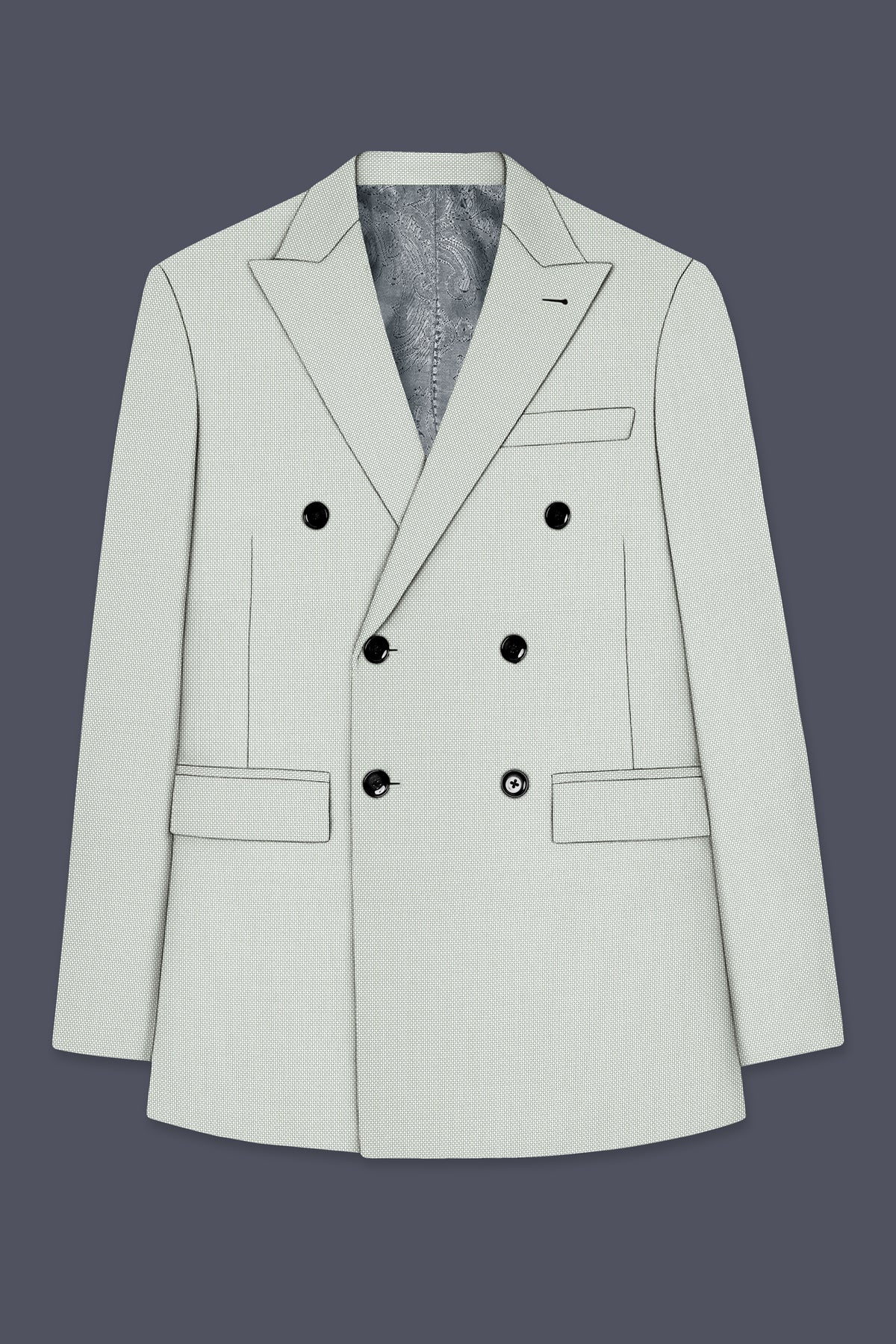 Cavell-Ash Gray Diamond Textured Wool Rich Slight Stretch Double Breasted Blazer