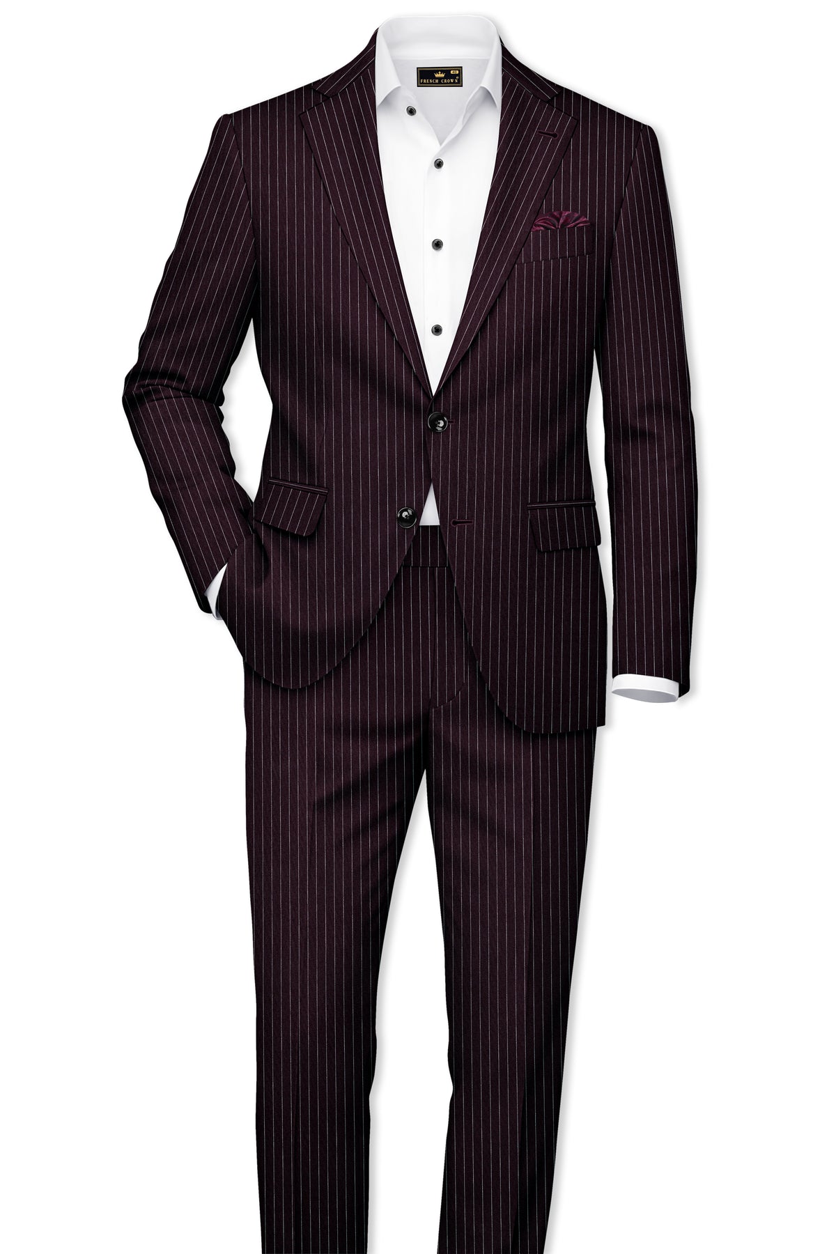 Vesper-Gondola Maroon Chalk Striped Wool Rich Wrinkle-Free Fluid Drape Fabric Single Breasted Blazer