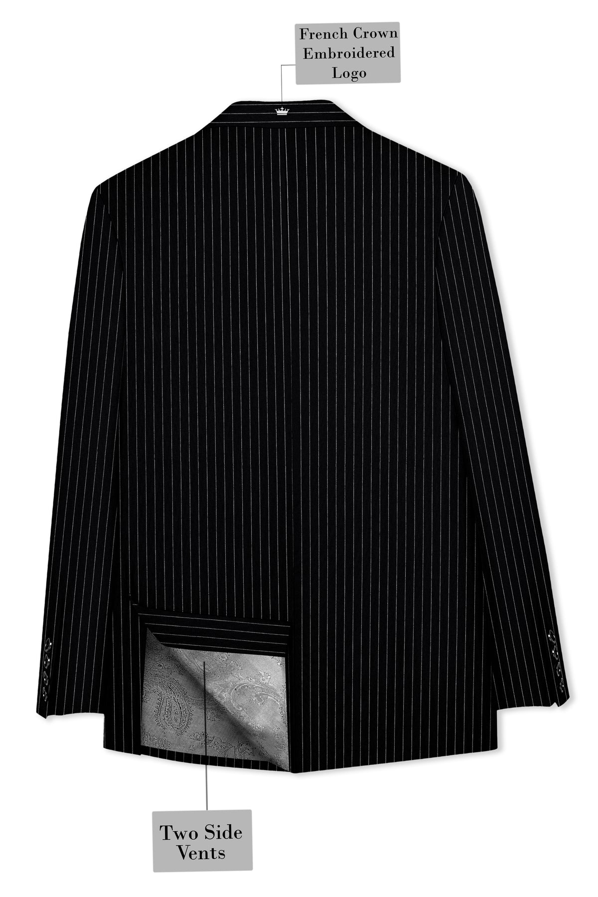 Noble-Jade Black Chalk Striped Wool Rich Wrinkle-Free Fluid Drape Fabric Single Breasted Blazer