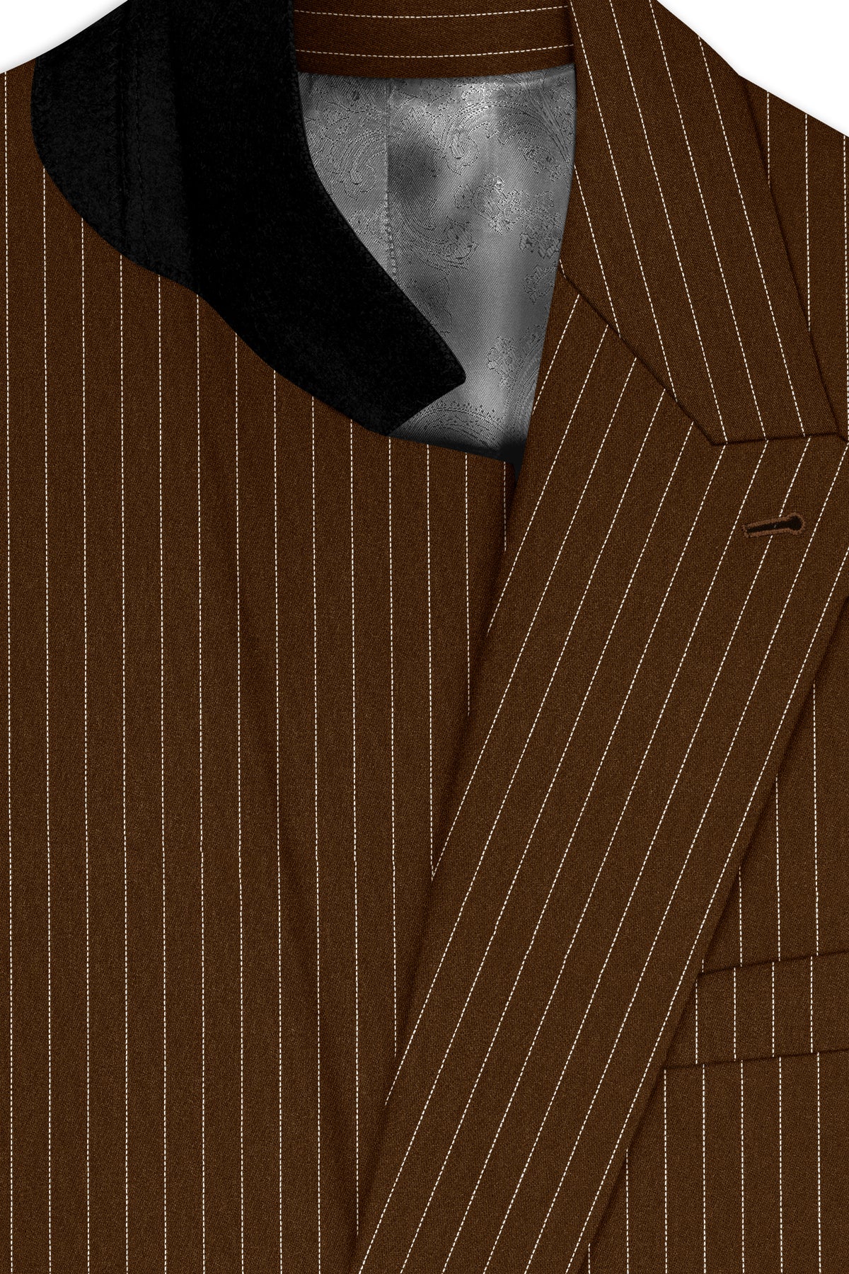 Everton-Clinker Brown Chalk Striped Wool Rich Wrinkle-Free Fluid Drape Fabric Double Breasted Blazer