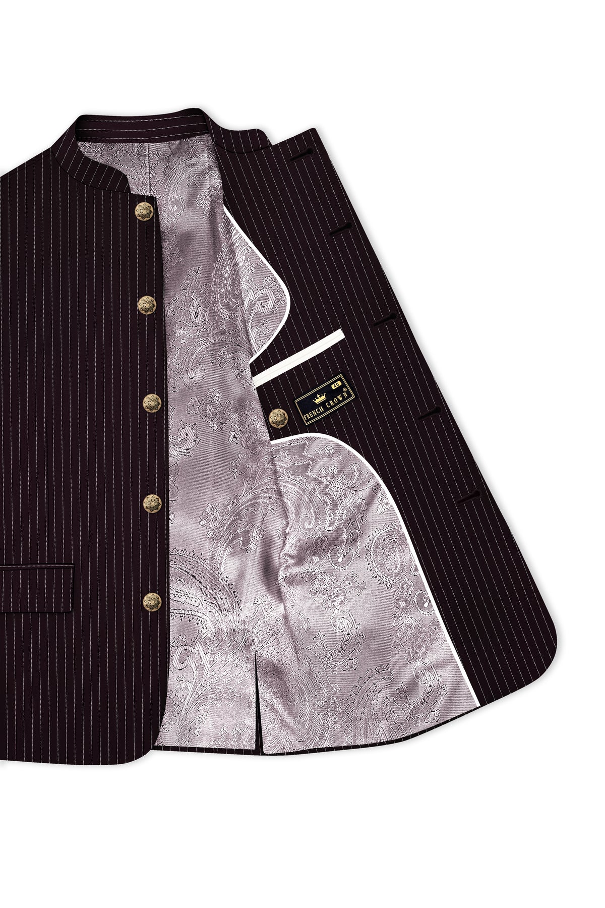 Vesper-Gondola Maroon Chalk Striped Wool Rich Wrinkle-Free Fluid Drape Fabric Bandhgala Blazer