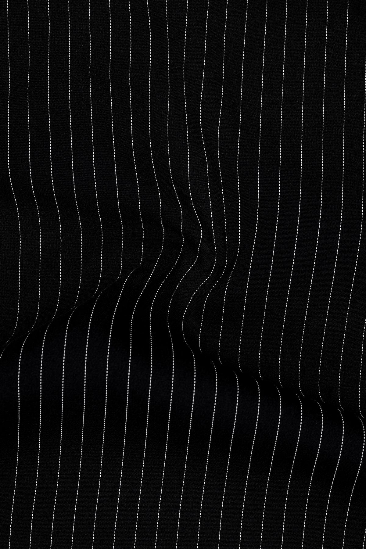 Noble-Jade Black Chalk Striped Wool Rich Wrinkle-Free Fluid Drape Fabric Bandhgala Blazer