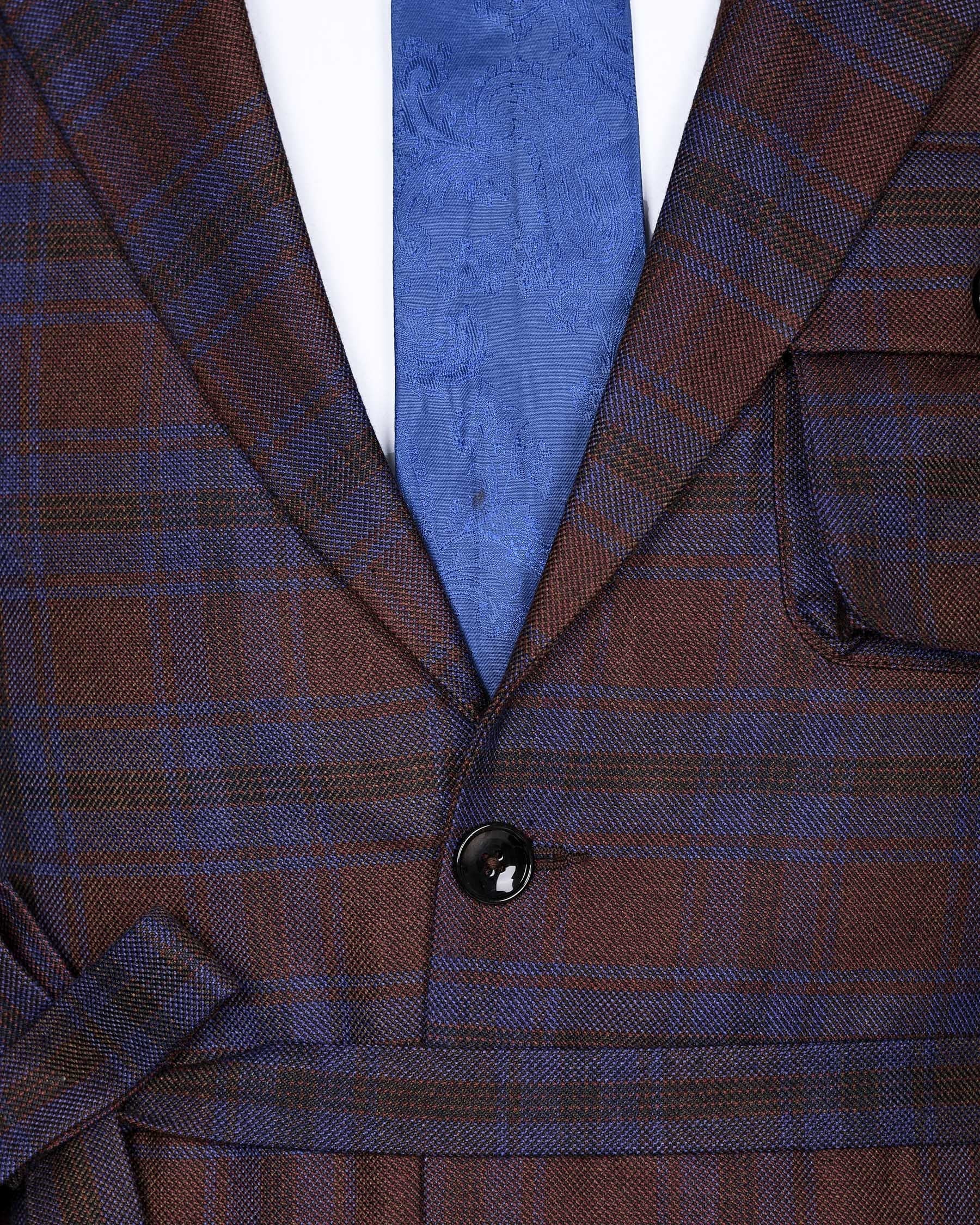 Maroon with Royal Blue Plaid Wool Tweed Blazer