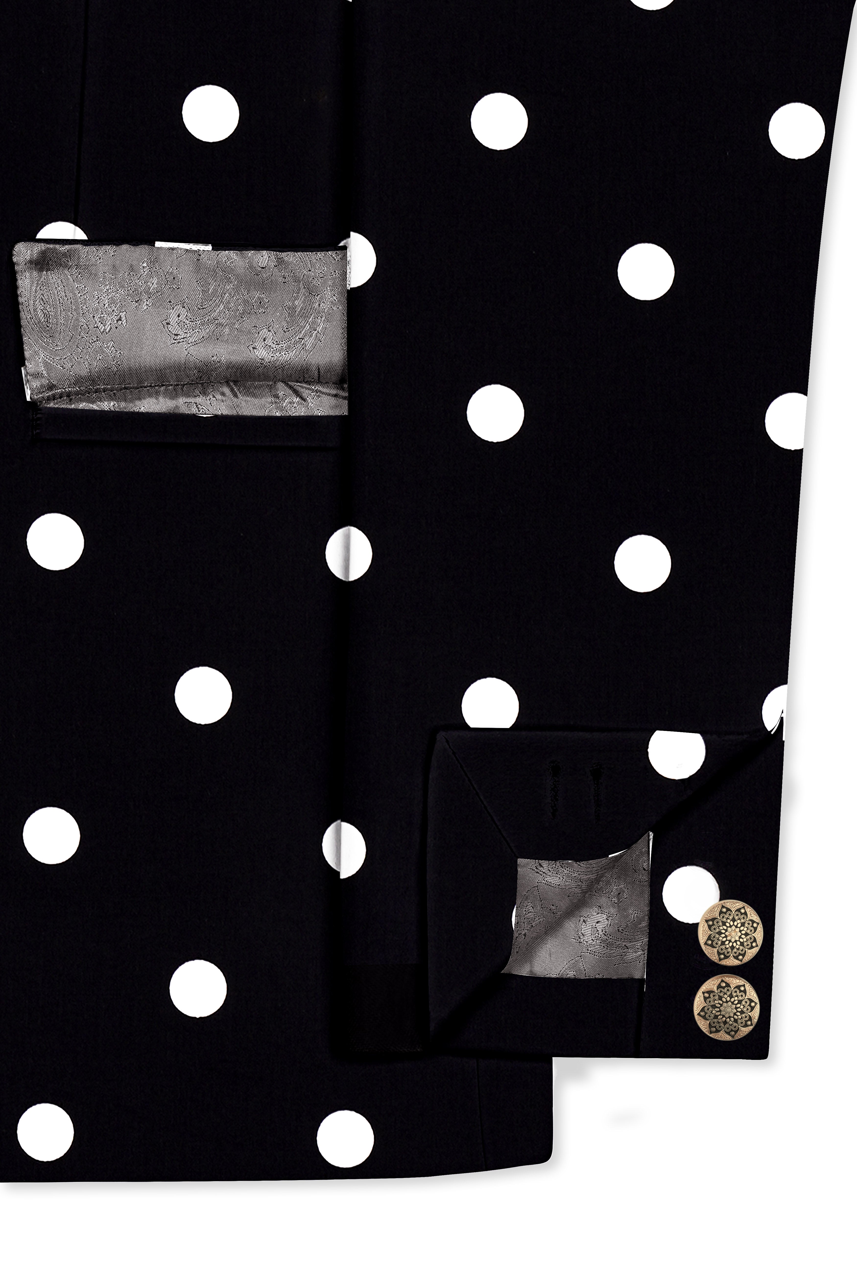 Jade Black Polka Print Cross Placket Bandhgala/Mandarin Blazer