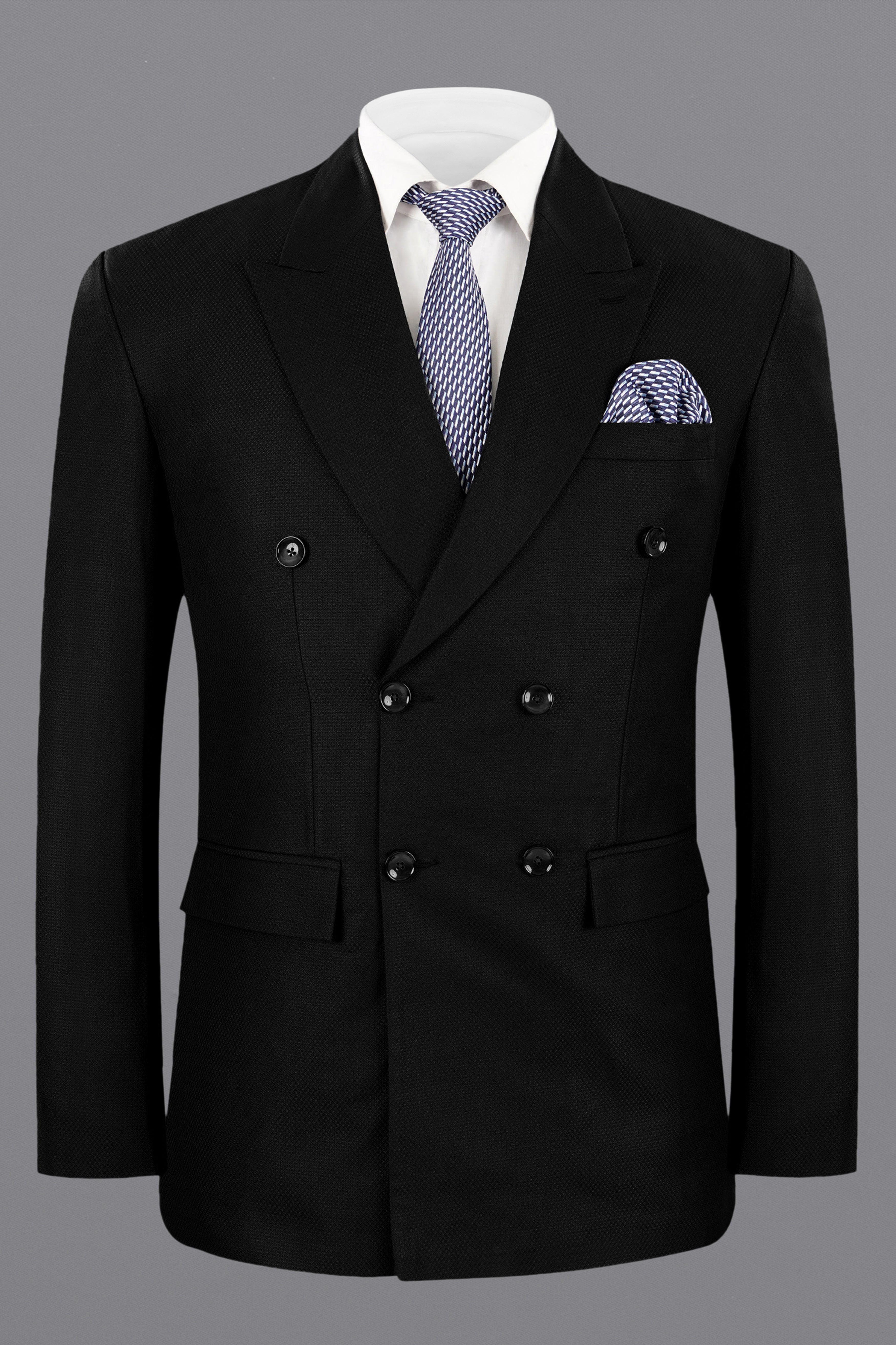 Jade black Diamond Textured Wool Blend Double Breasted Blazer