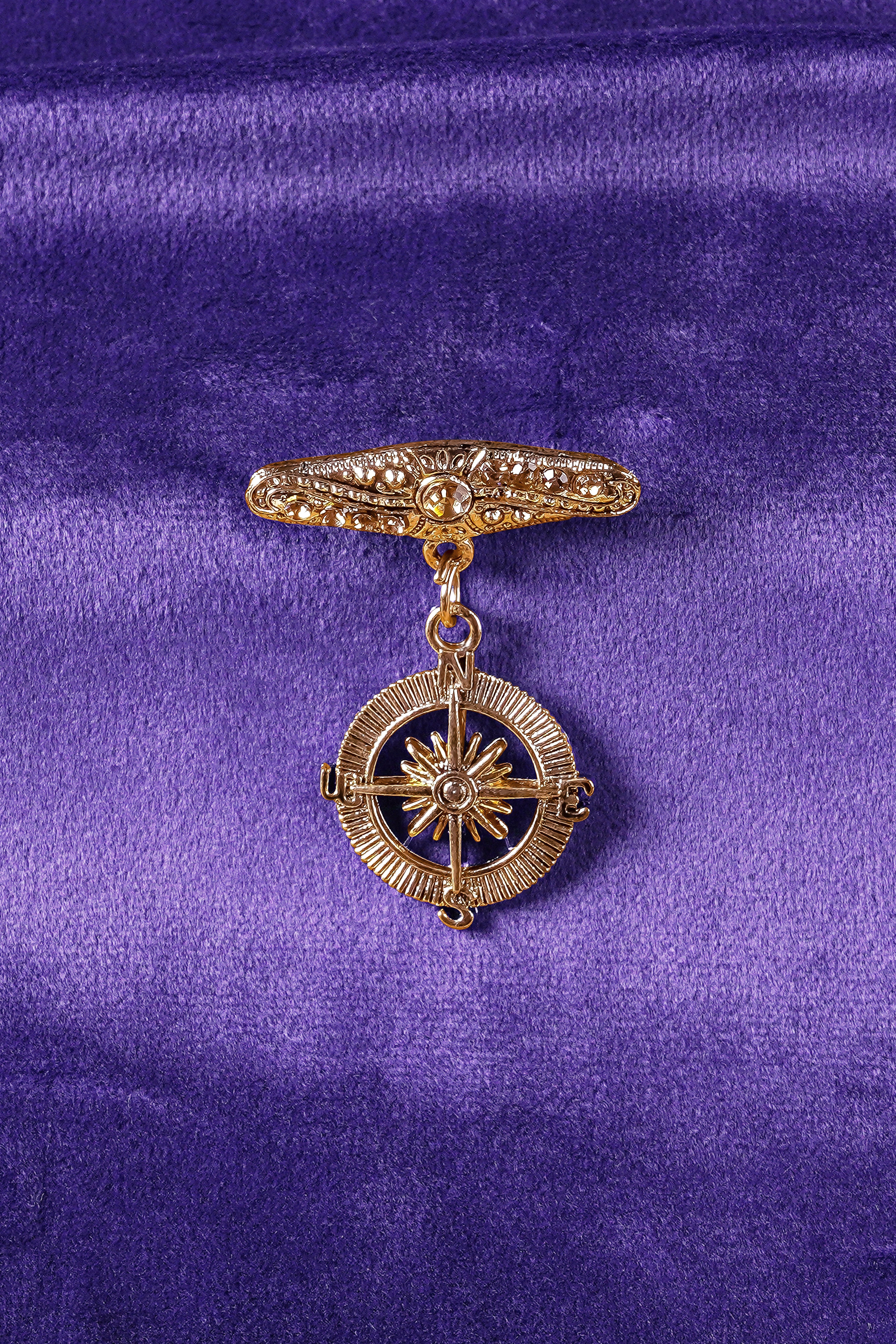 Compass Pattern Designer Gold Tone Brooch
