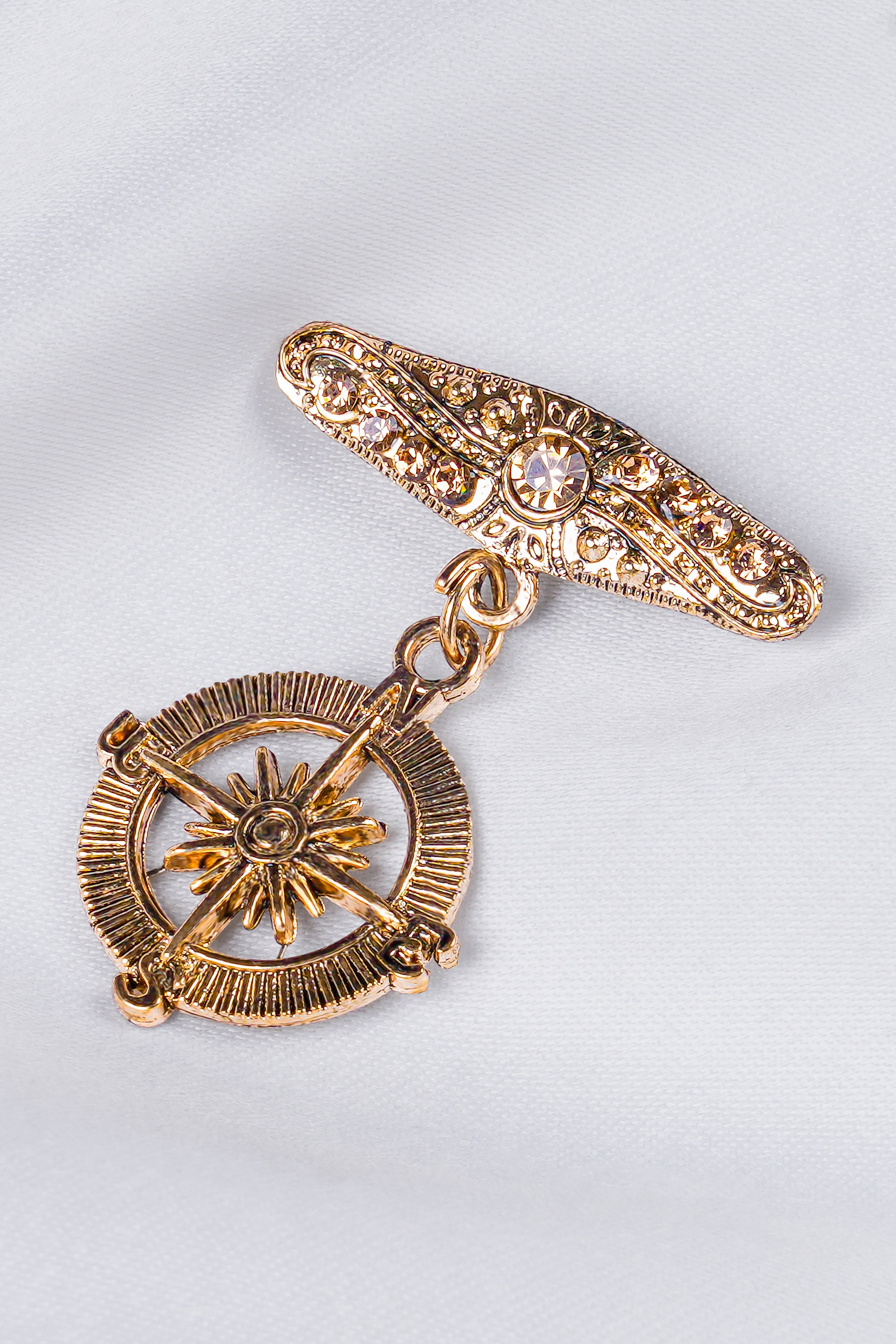 Compass Pattern Designer Gold Tone Brooch