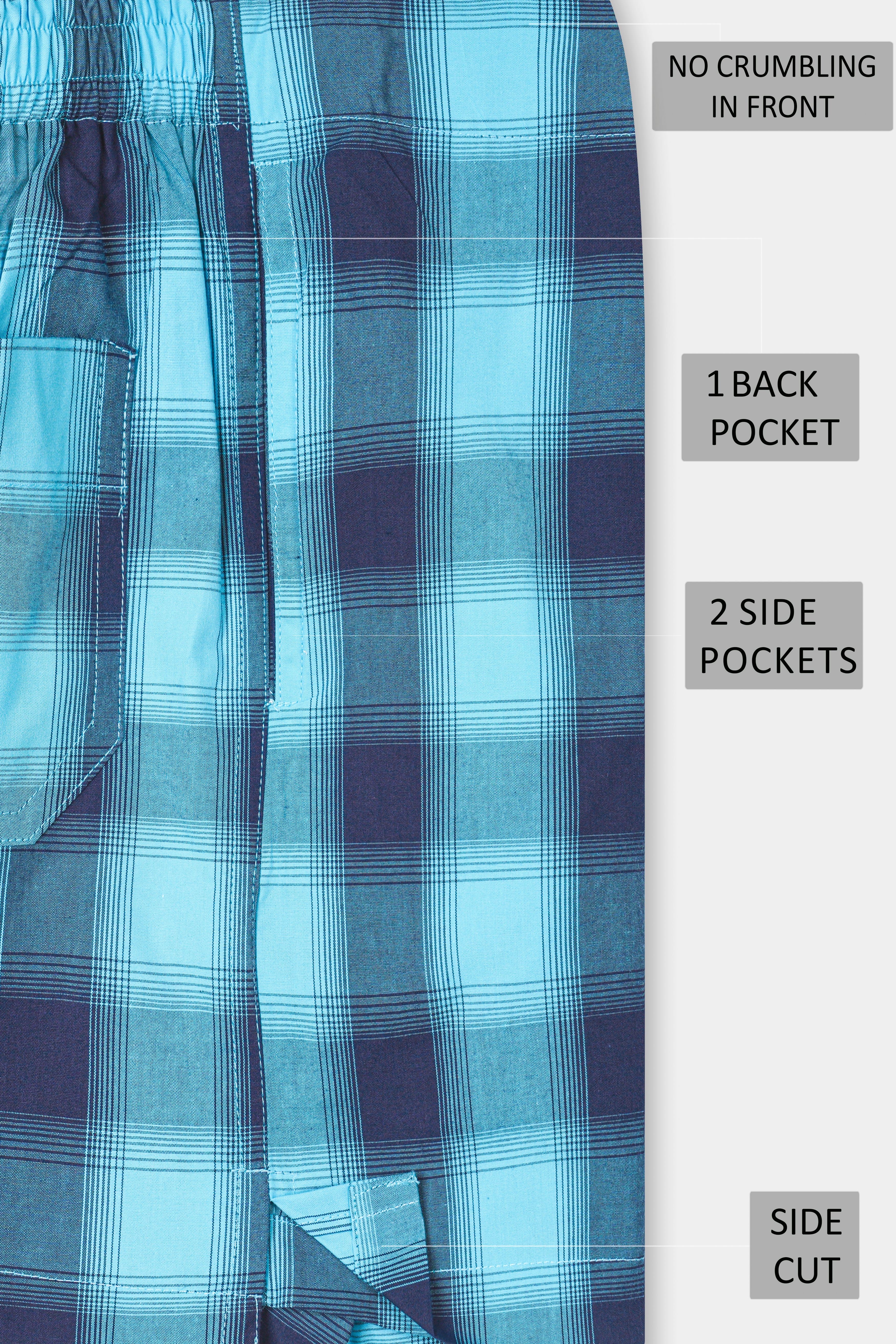 Bizzard Blue With Nile Navy Blue Checkered Premium Cotton Boxer BX535-28, BX535-30, BX535-32, BX535-34, BX535-36, BX535-38, BX535-40, BX535-42, BX535-44