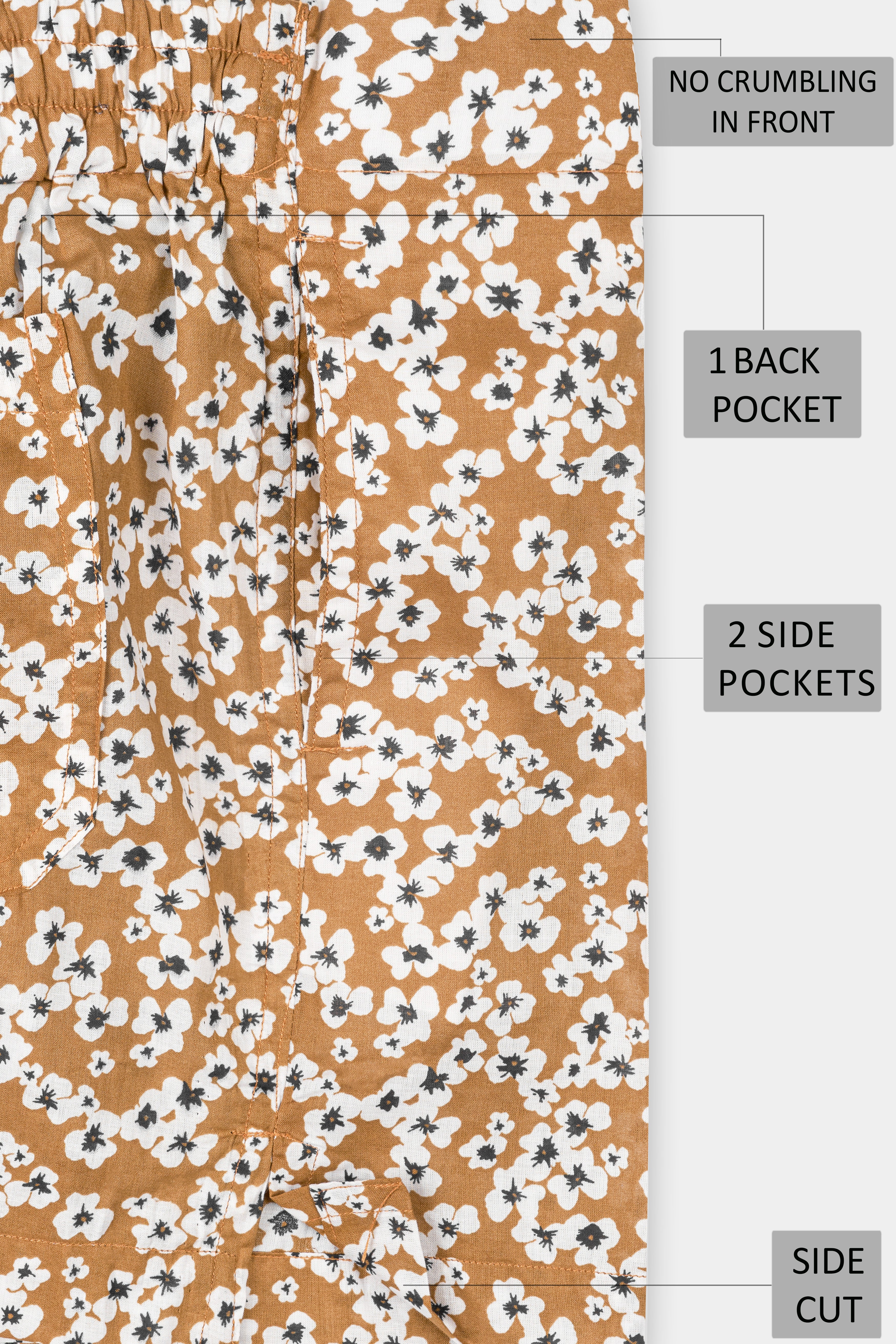 Mocha Brown With White Printed Premium Cotton Boxer BX552-28, BX552-30, BX552-32, BX552-34, BX552-36, BX552-38, BX552-40, BX552-42, BX552-44