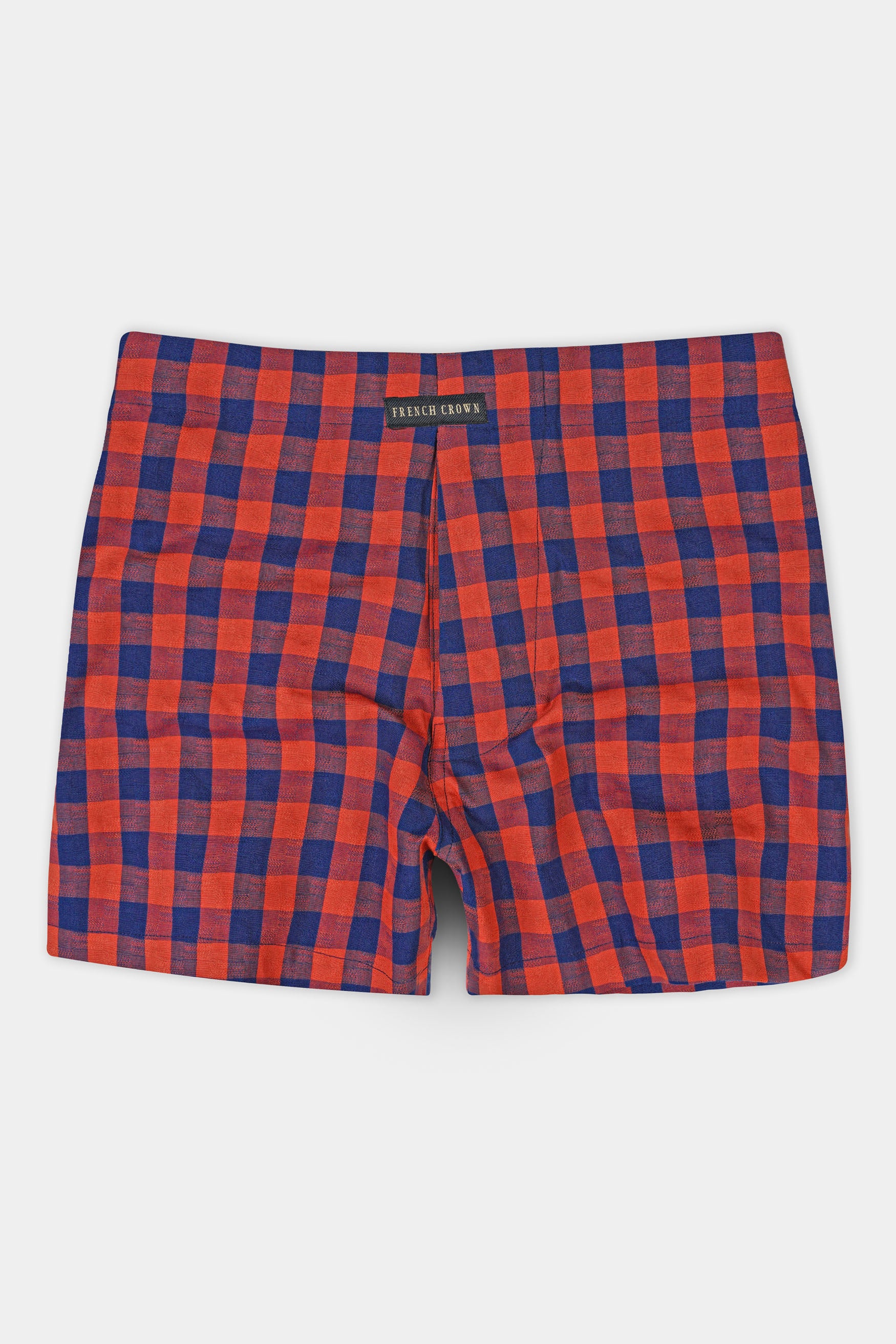 Valencia Orange and Biscay Blue Plaid Dobby Textured Giza Cotton Boxer