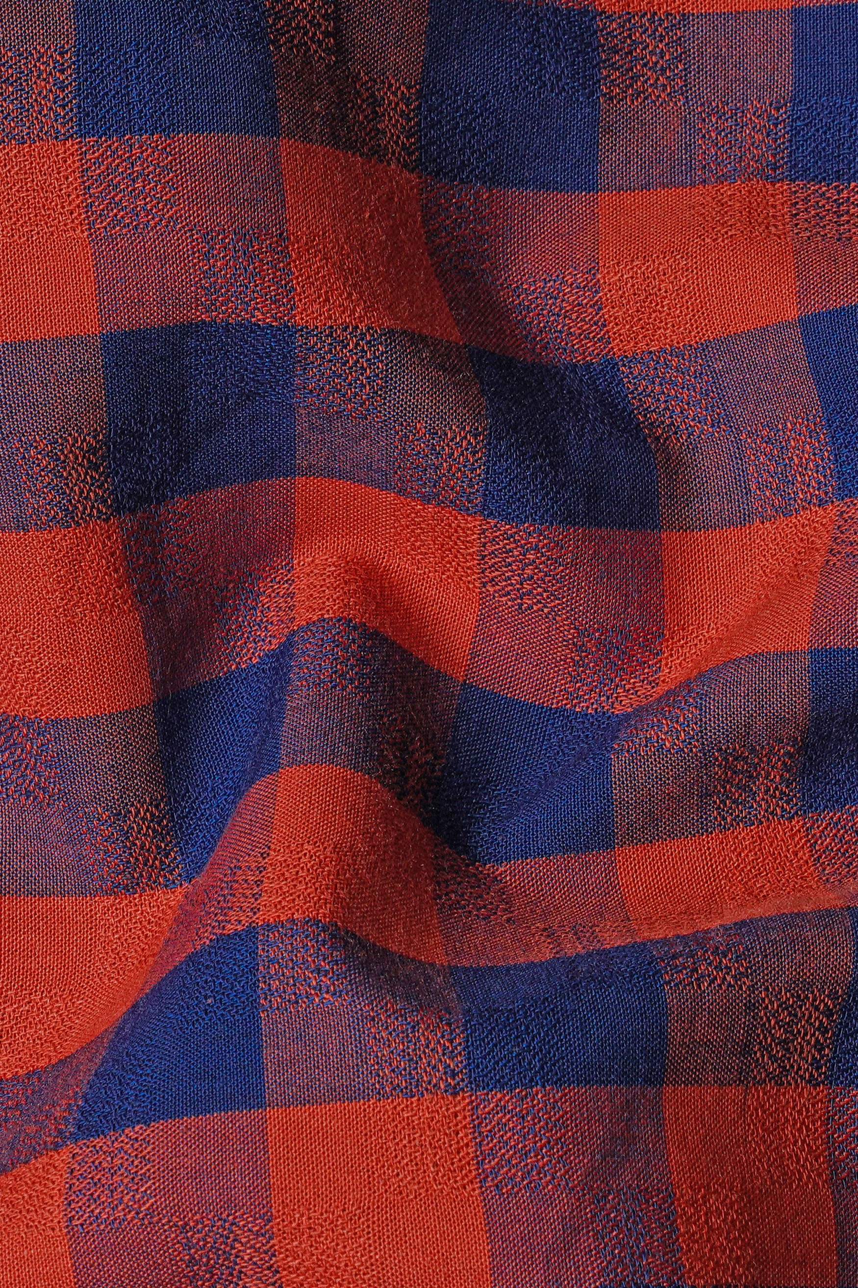 Valencia Orange and Biscay Blue Plaid Dobby Textured Giza Cotton Boxer