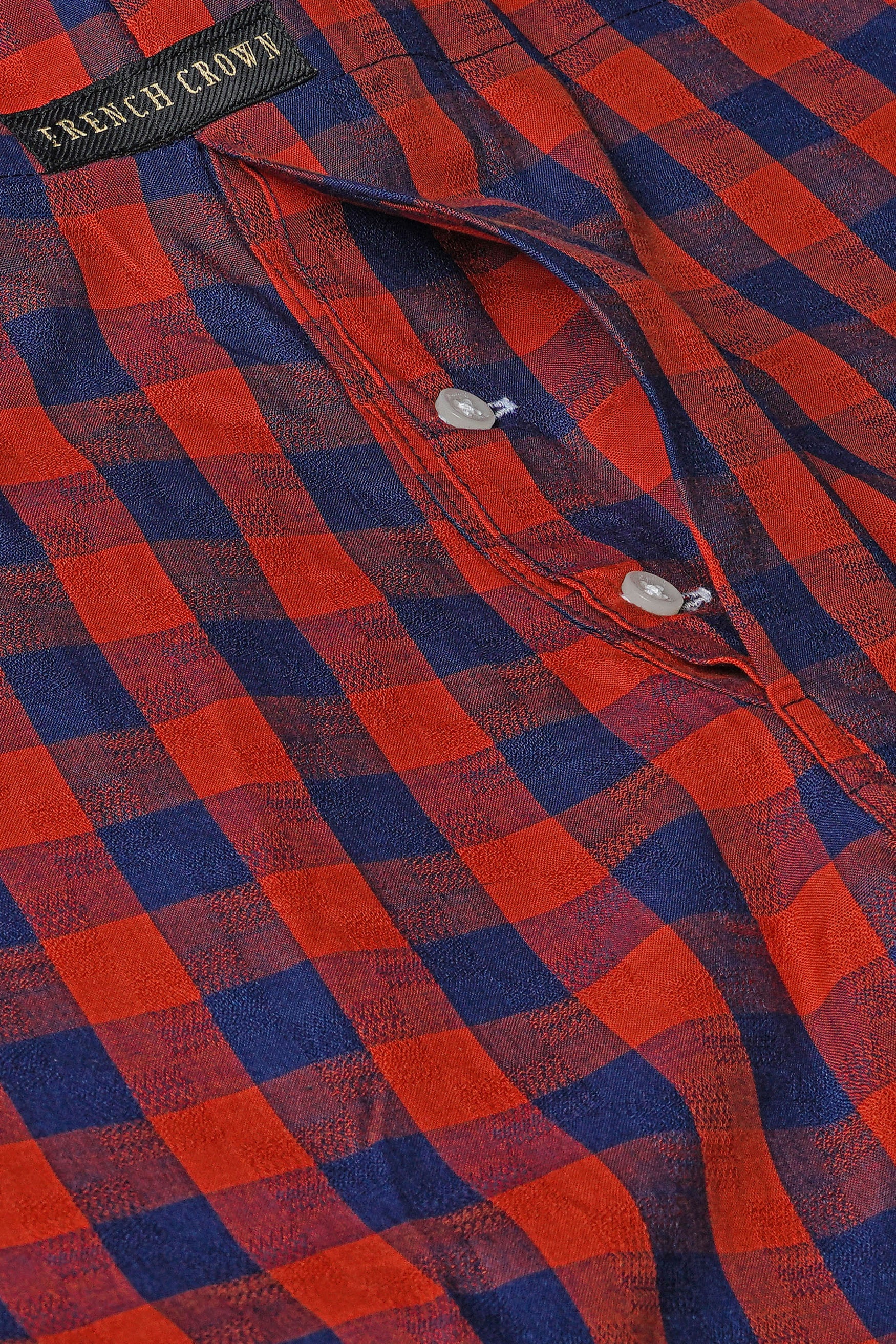 Valencia Orange and Biscay Blue Plaid Dobby Textured Giza Cotton Boxer