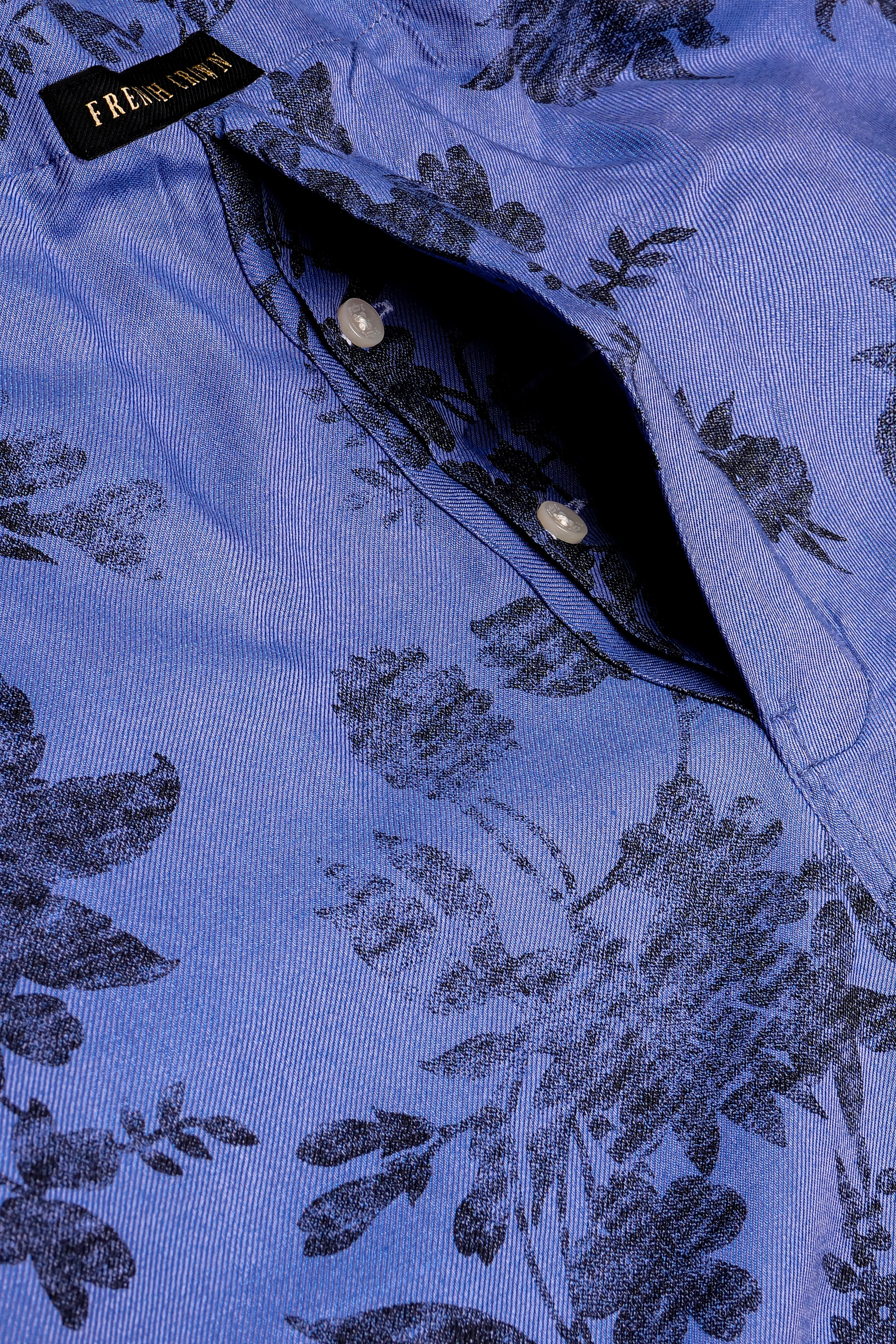 Scampi Blue with Black Flower Printed Twill Cotton Boxer