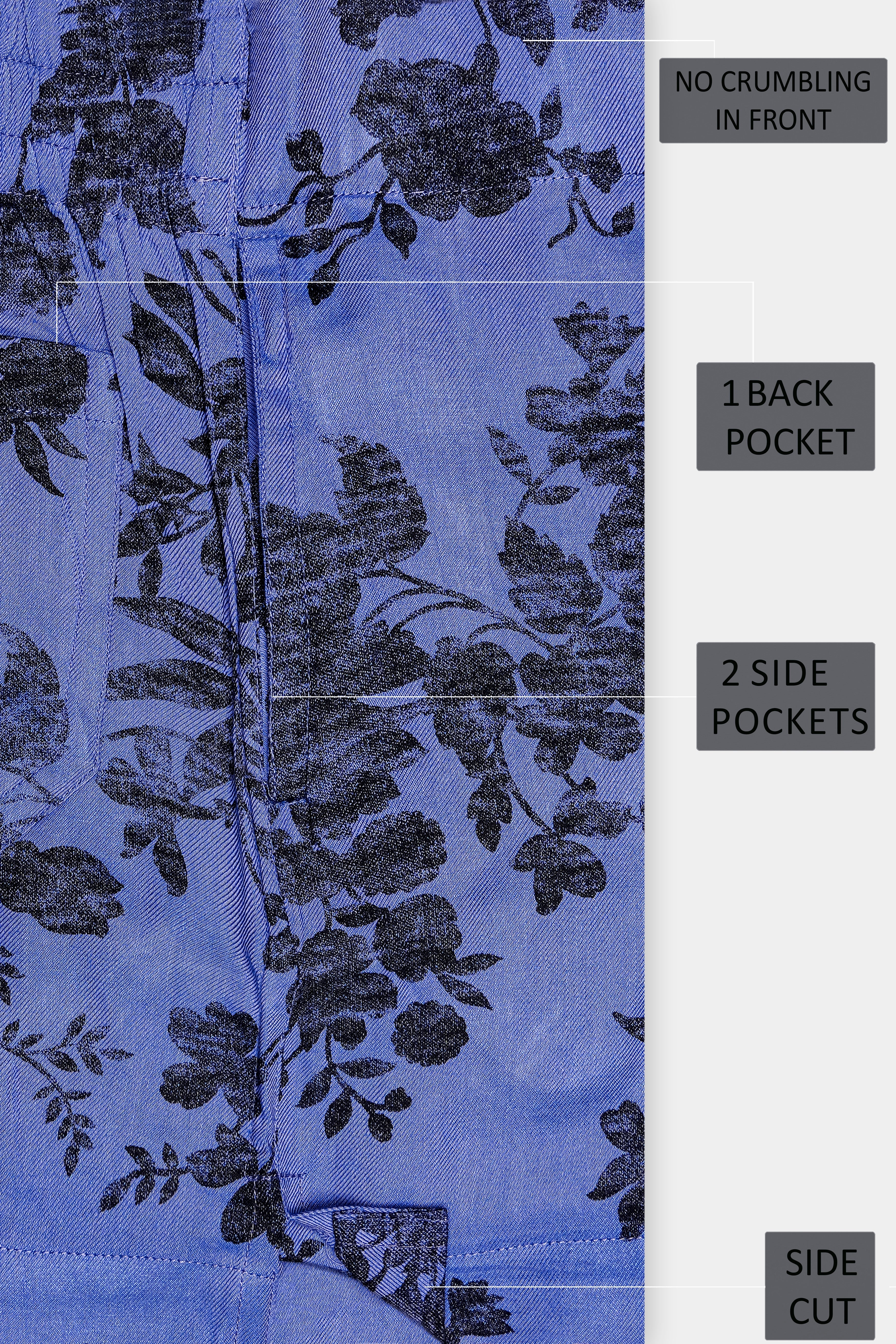 Scampi Blue with Black Flower Printed Twill Cotton Boxer