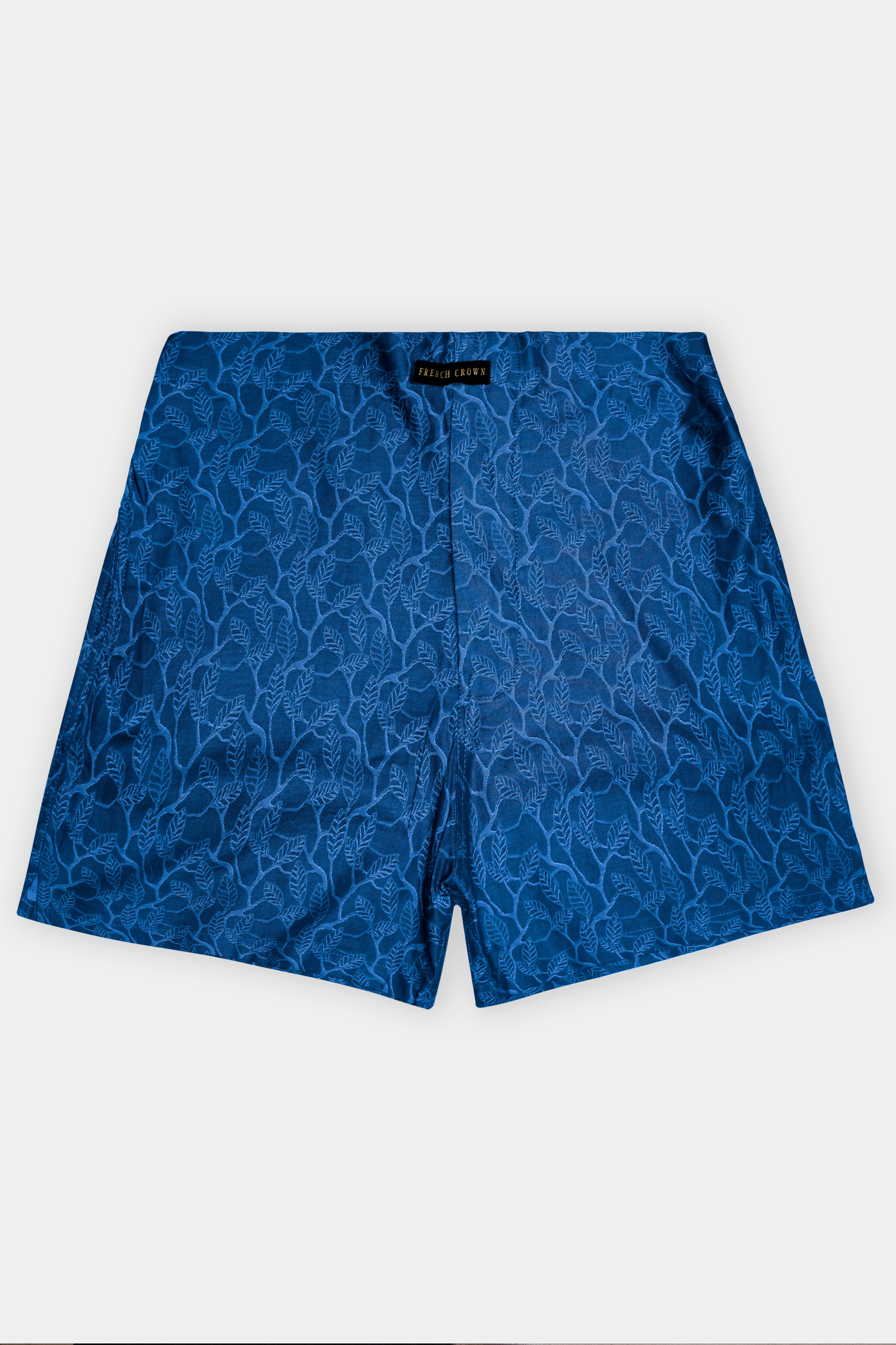 Marine Blue Floral Printed Jacquard Premium Cotton Boxer