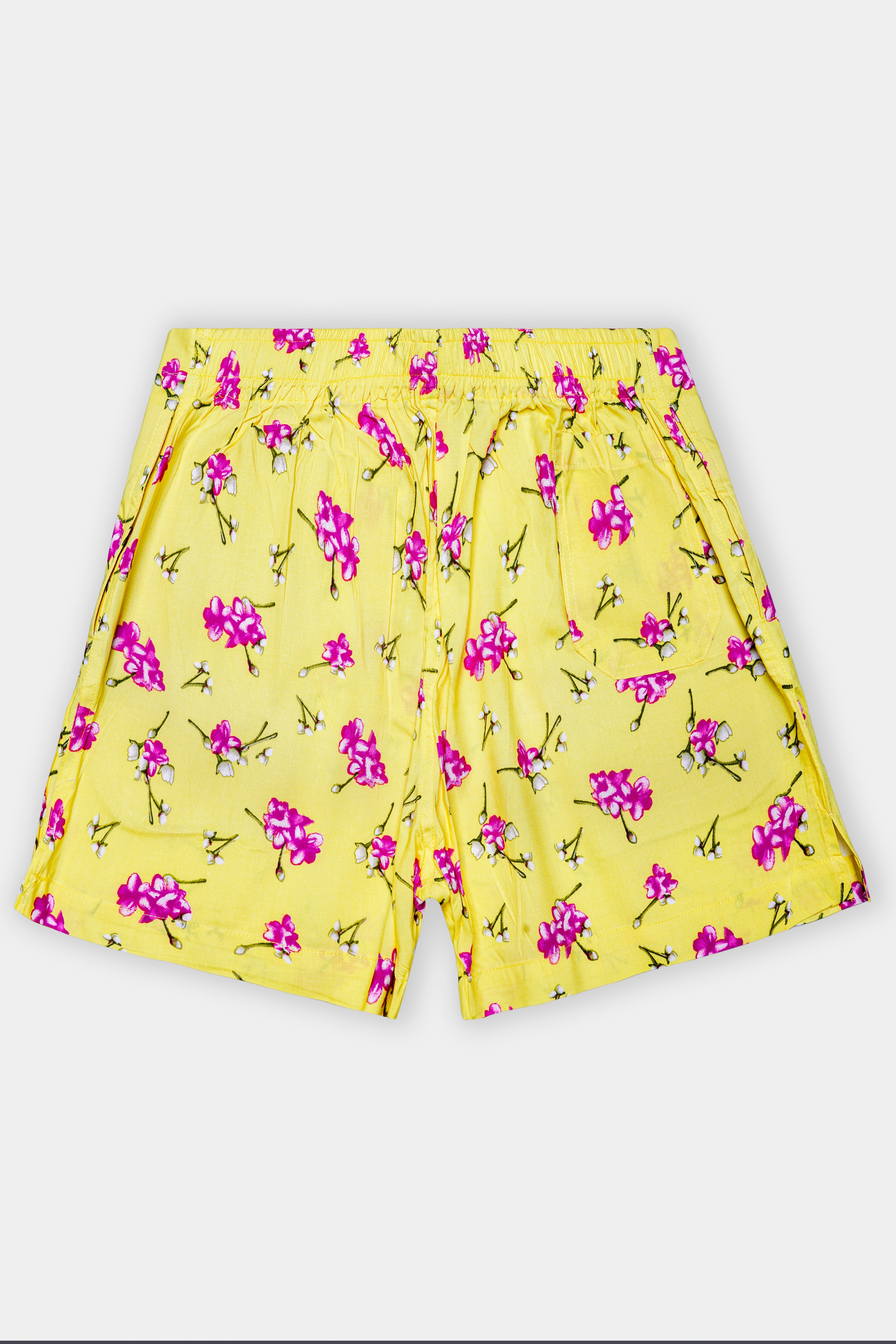 Petalyn-Arylide Yellow And Mulberry Pink Floral Printed Premium Cotton Boxer