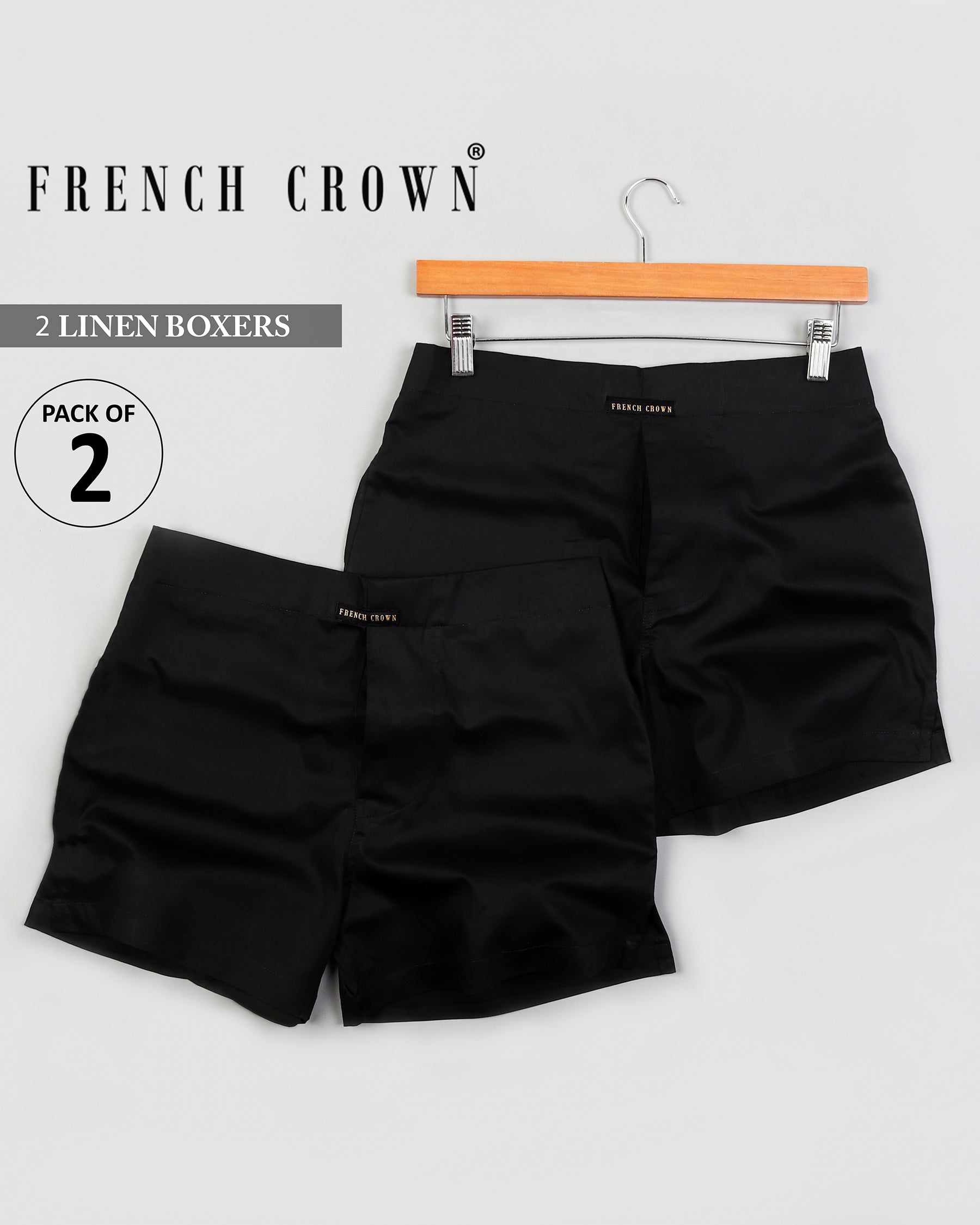 Two Black Premium Linen Boxers BX046-28, BX046-30, BX046-32, BX046-34, BX046-36, BX046-38, BX046-40, BX046-42, BX046-44