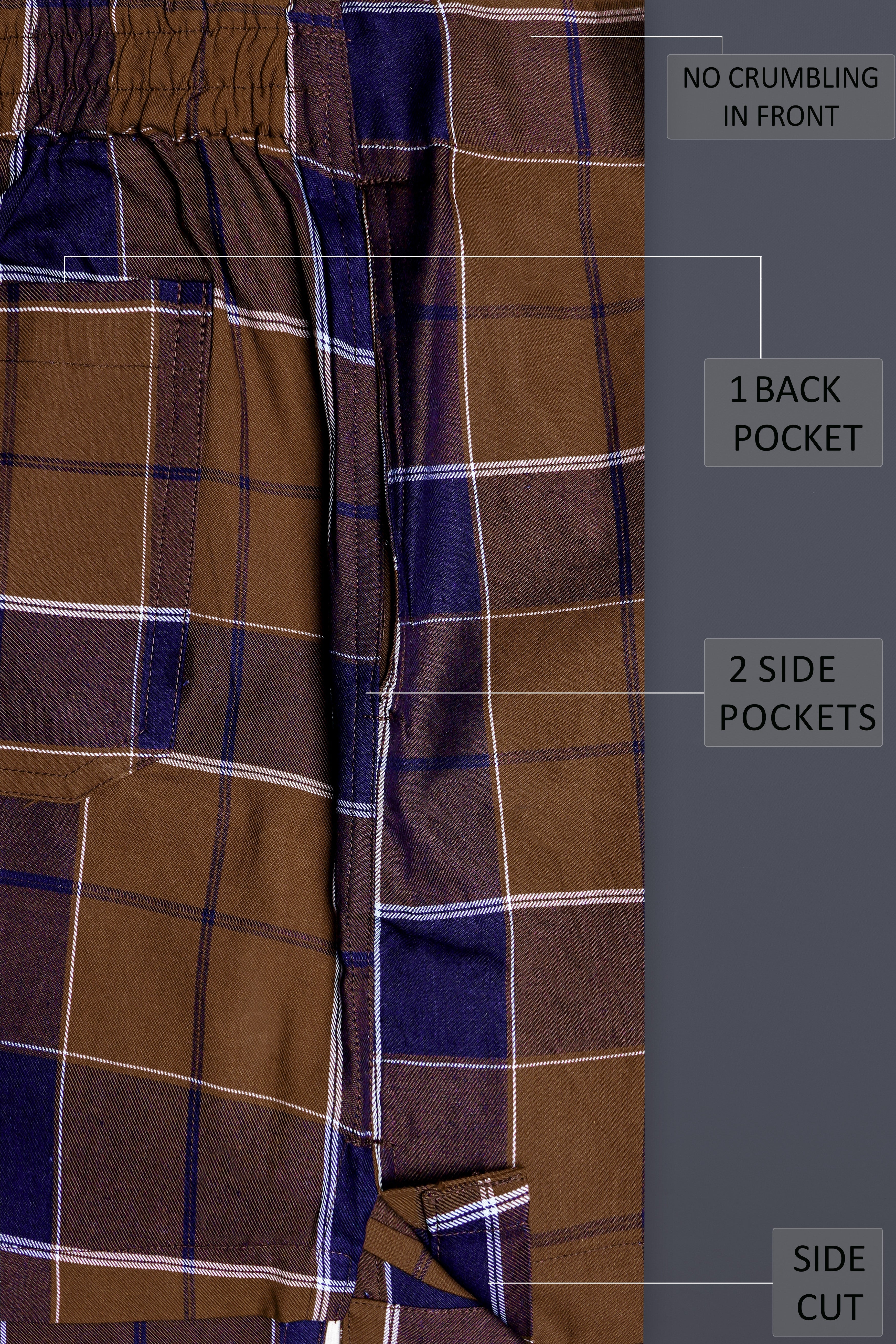 Café Noir And Haiti Blue Plaid Twill Premium Cotton Boxer