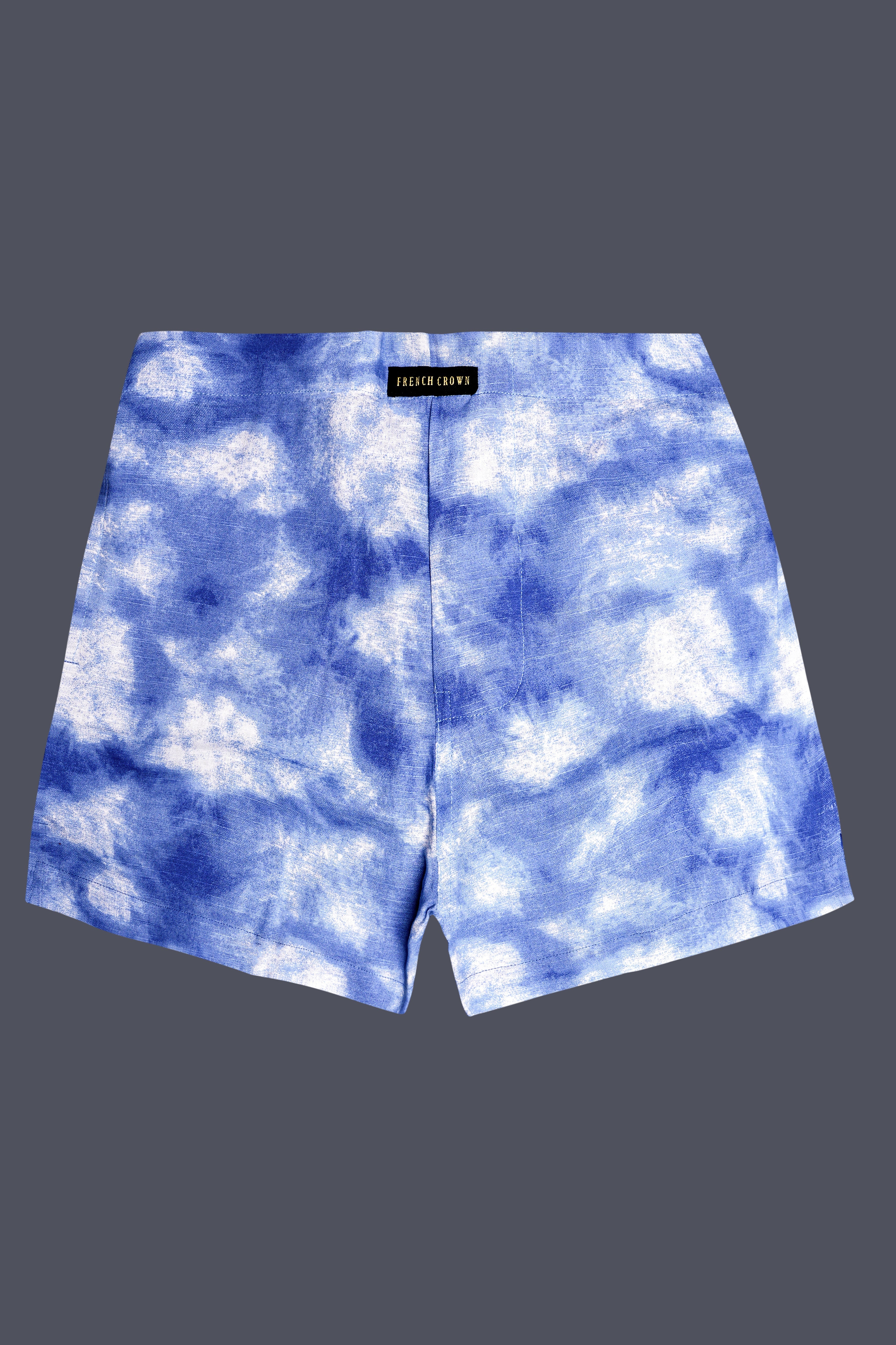 Iris Blue And Bright white Tie-Dye Printed Super Soft Luxurious Linen Boxer