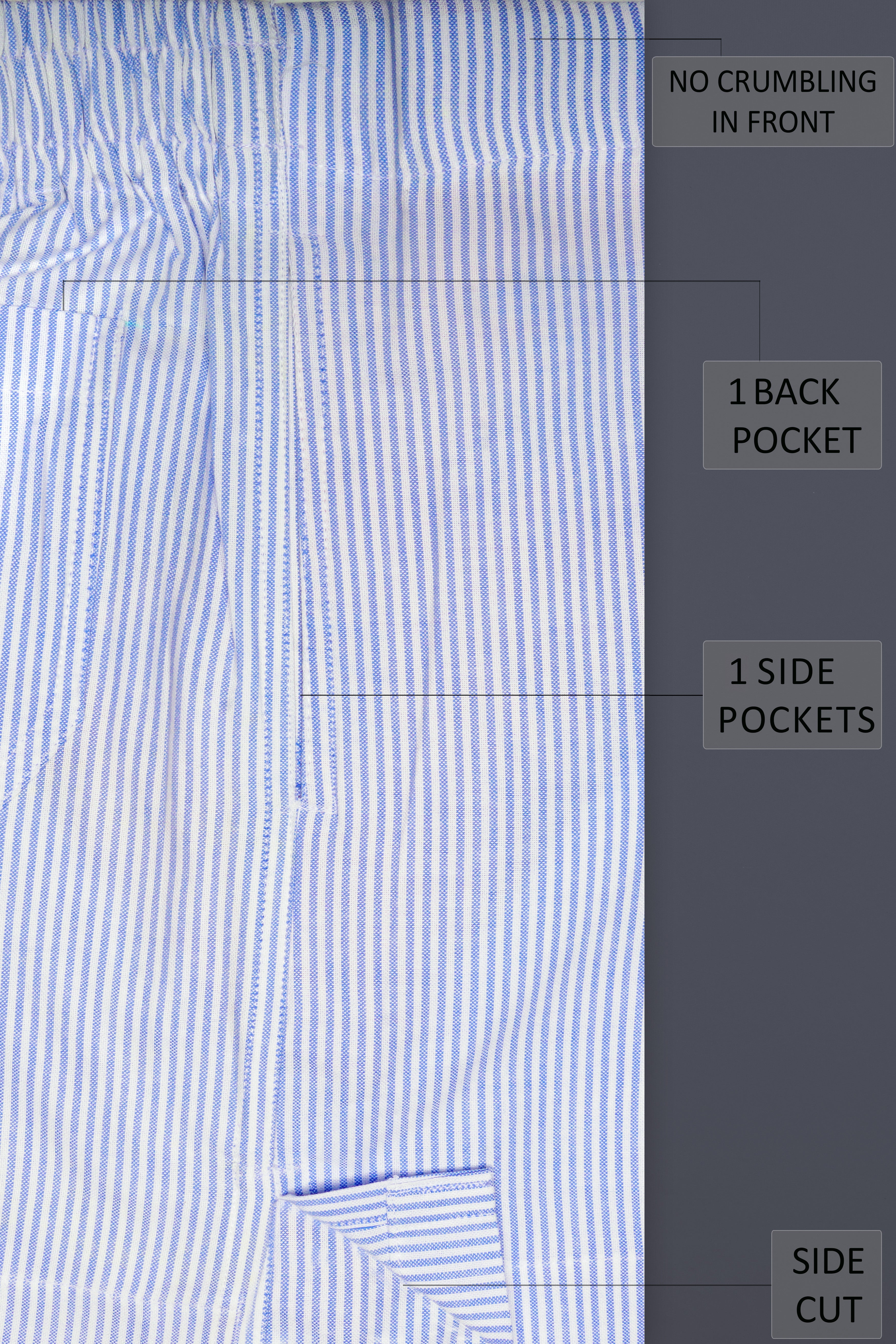Glaucous Blue And Bright White Striped Oxford Premium Cotton Boxer