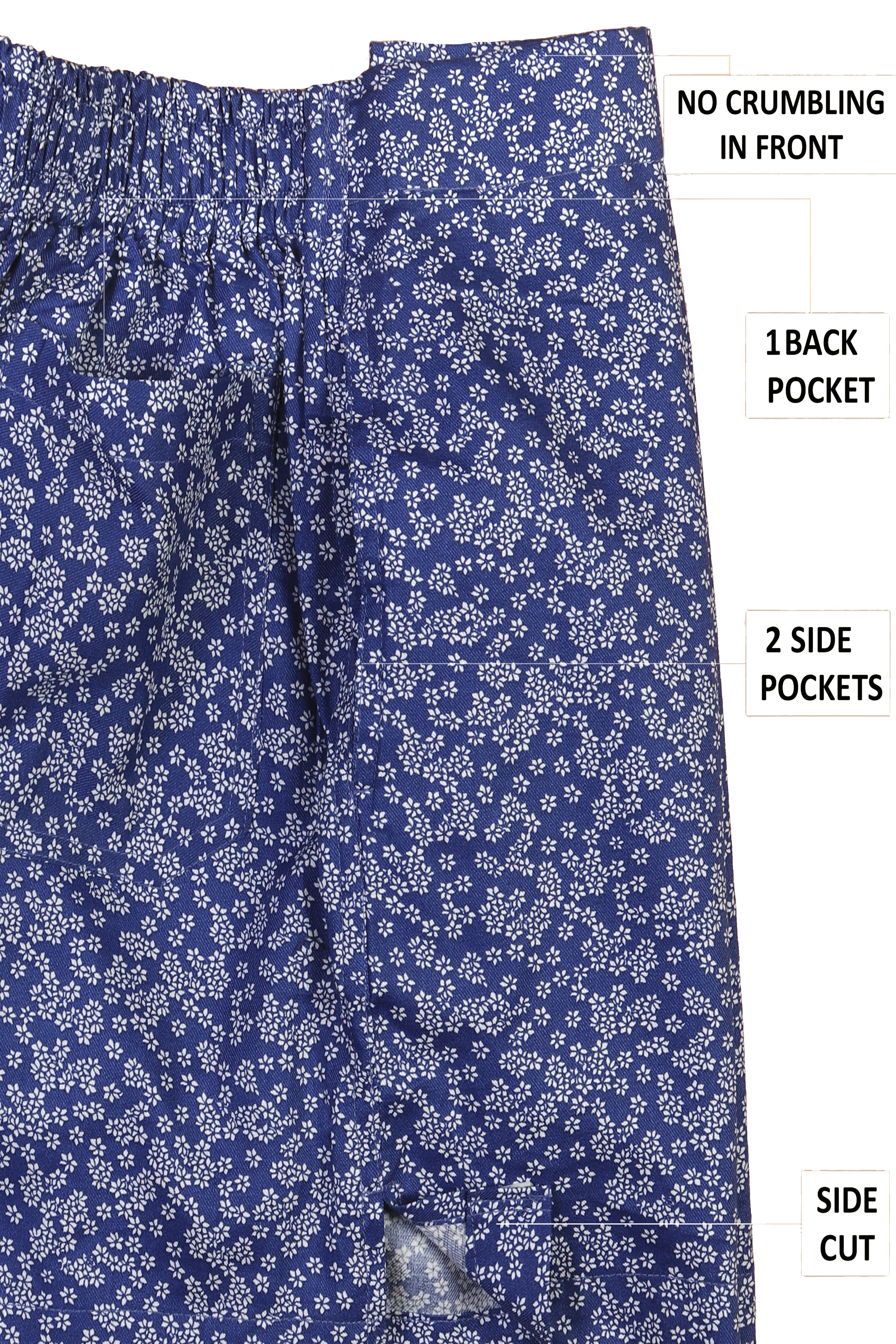 Blue Micro Flowers Printed Super Soft Premium Cotton Boxer